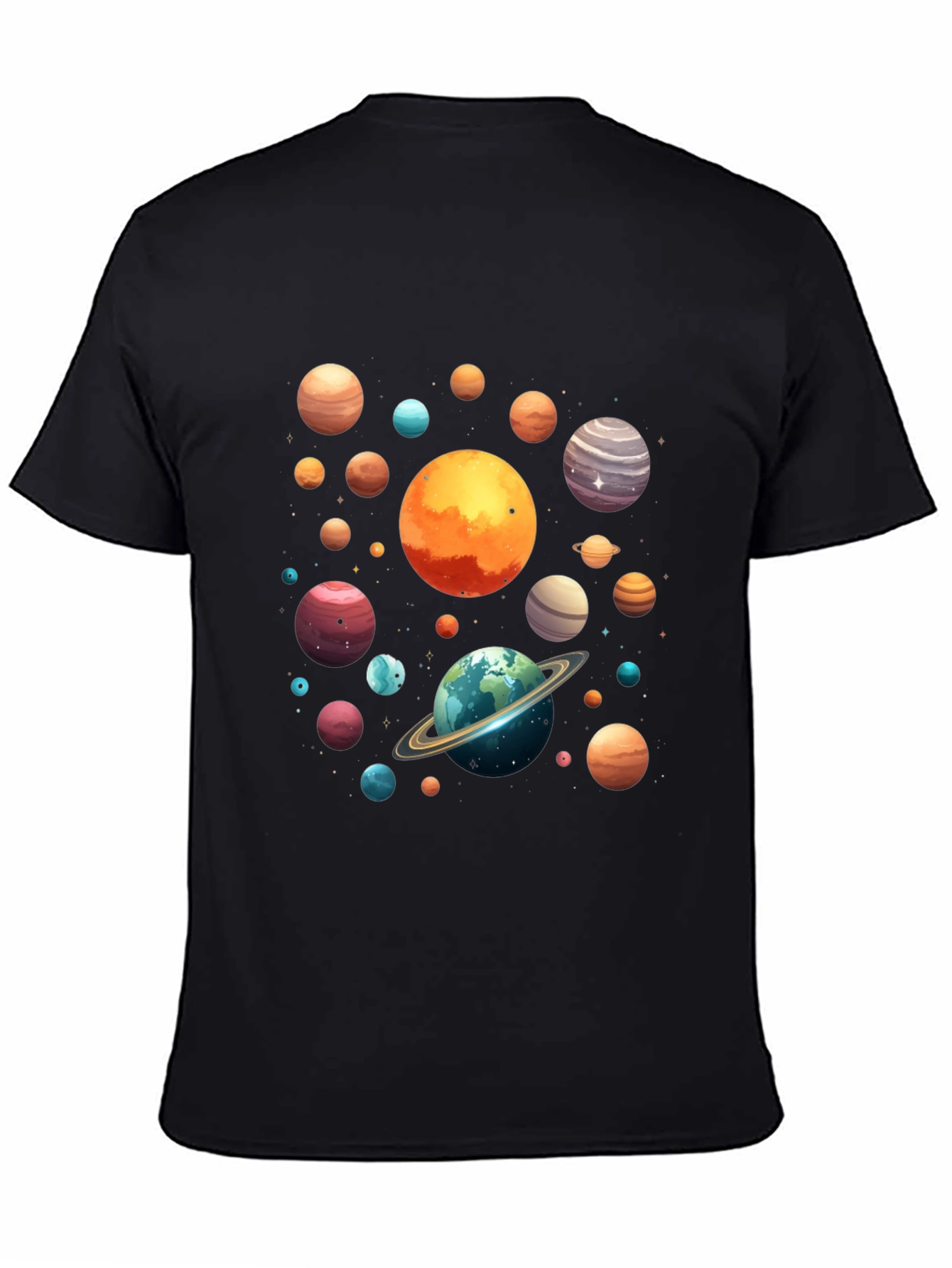 Planets Graphic Print Black T-Shirt