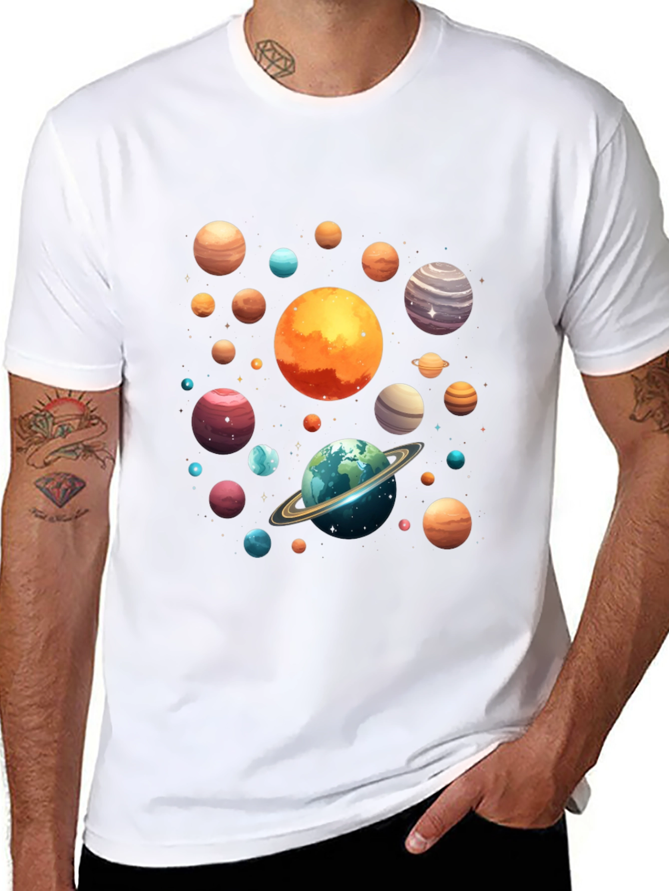 Planets Graphic Print Black T-Shirt