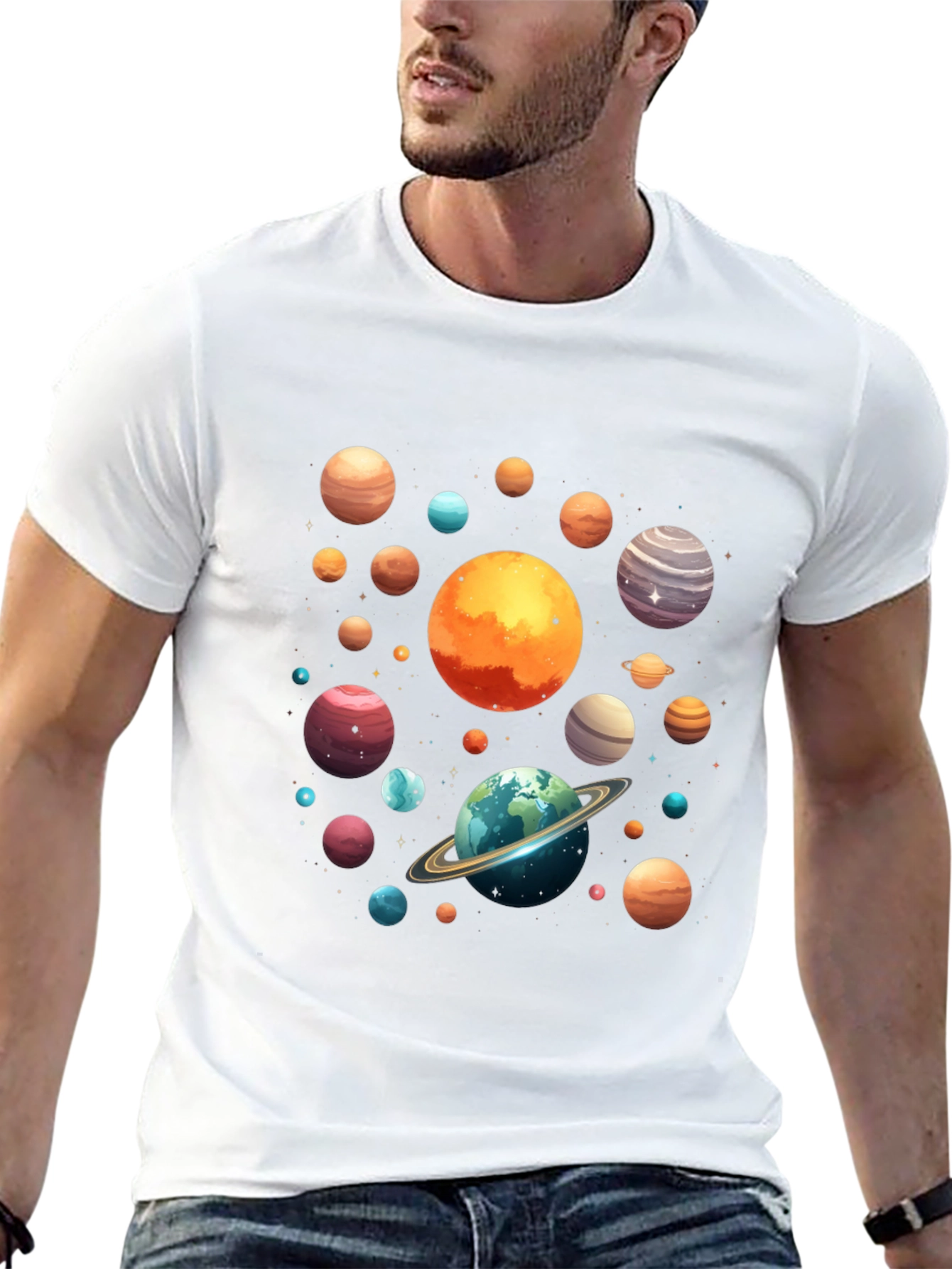 Planets Graphic Print Black T-Shirt