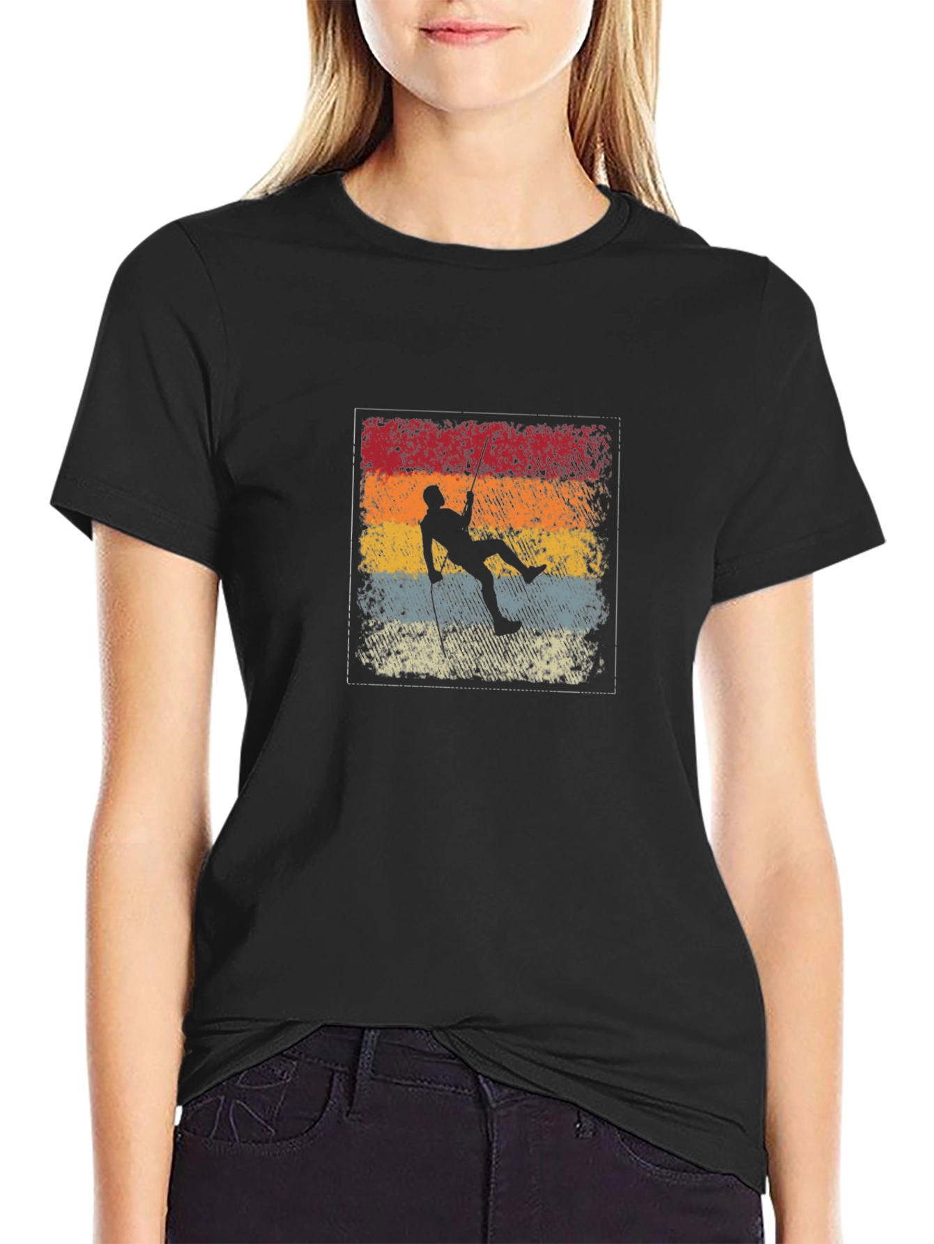Retro Climber Graphic Tee - Black Cotton T-Shirt