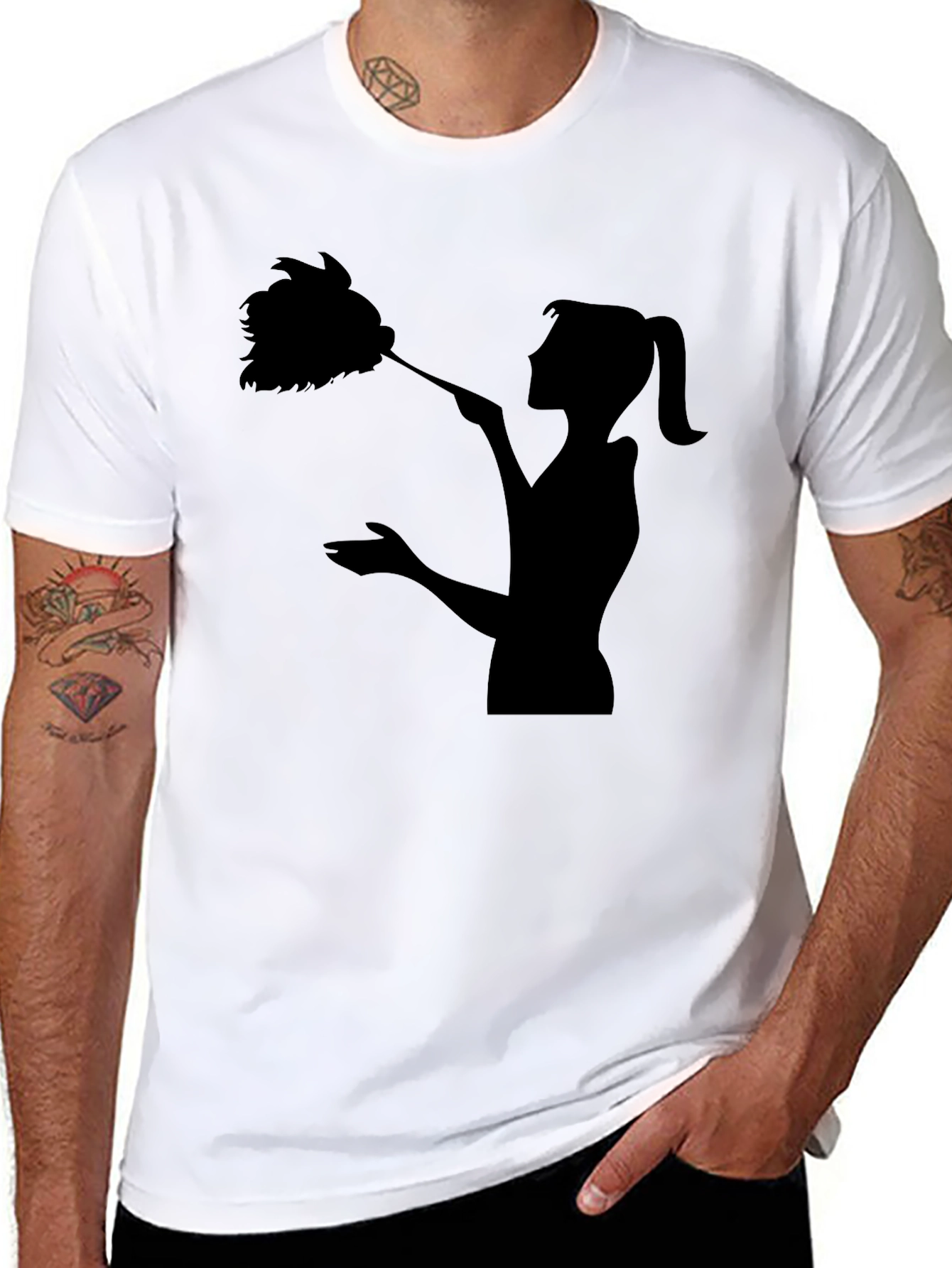 Maid Silhouette Graphic Tee - Black Cotton Blend
