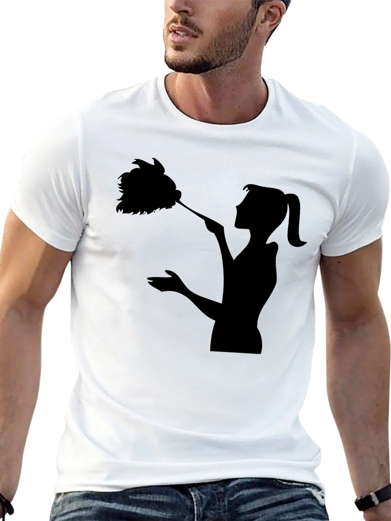 Maid Silhouette Graphic Tee - Black Cotton Blend
