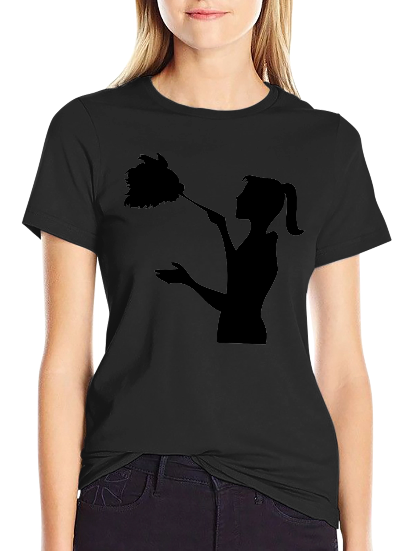 Maid Silhouette Graphic Tee - Black Cotton Blend