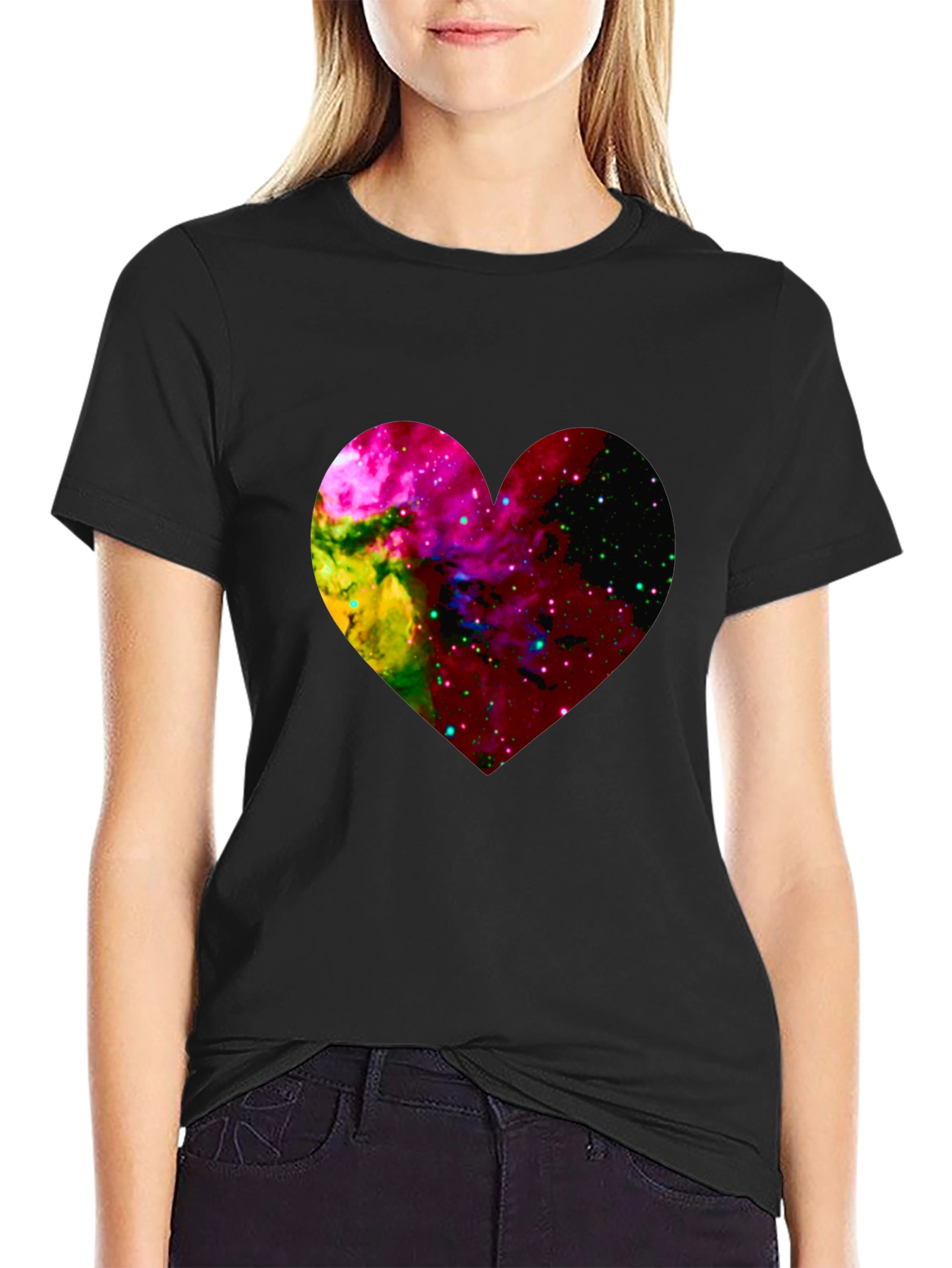 Galaxy Heart Graphic Black T-Shirt