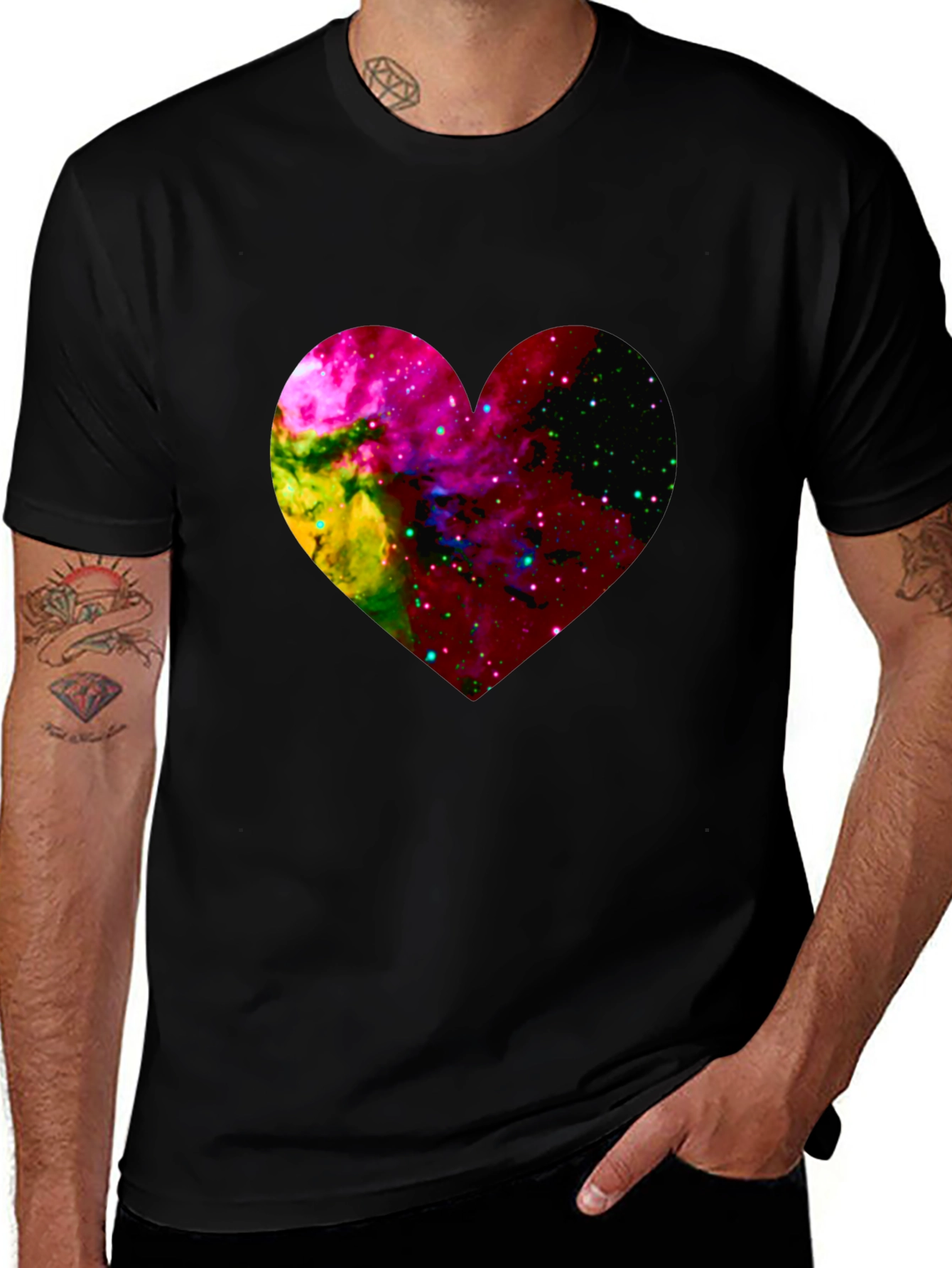 Galaxy Heart Graphic Black T-Shirt