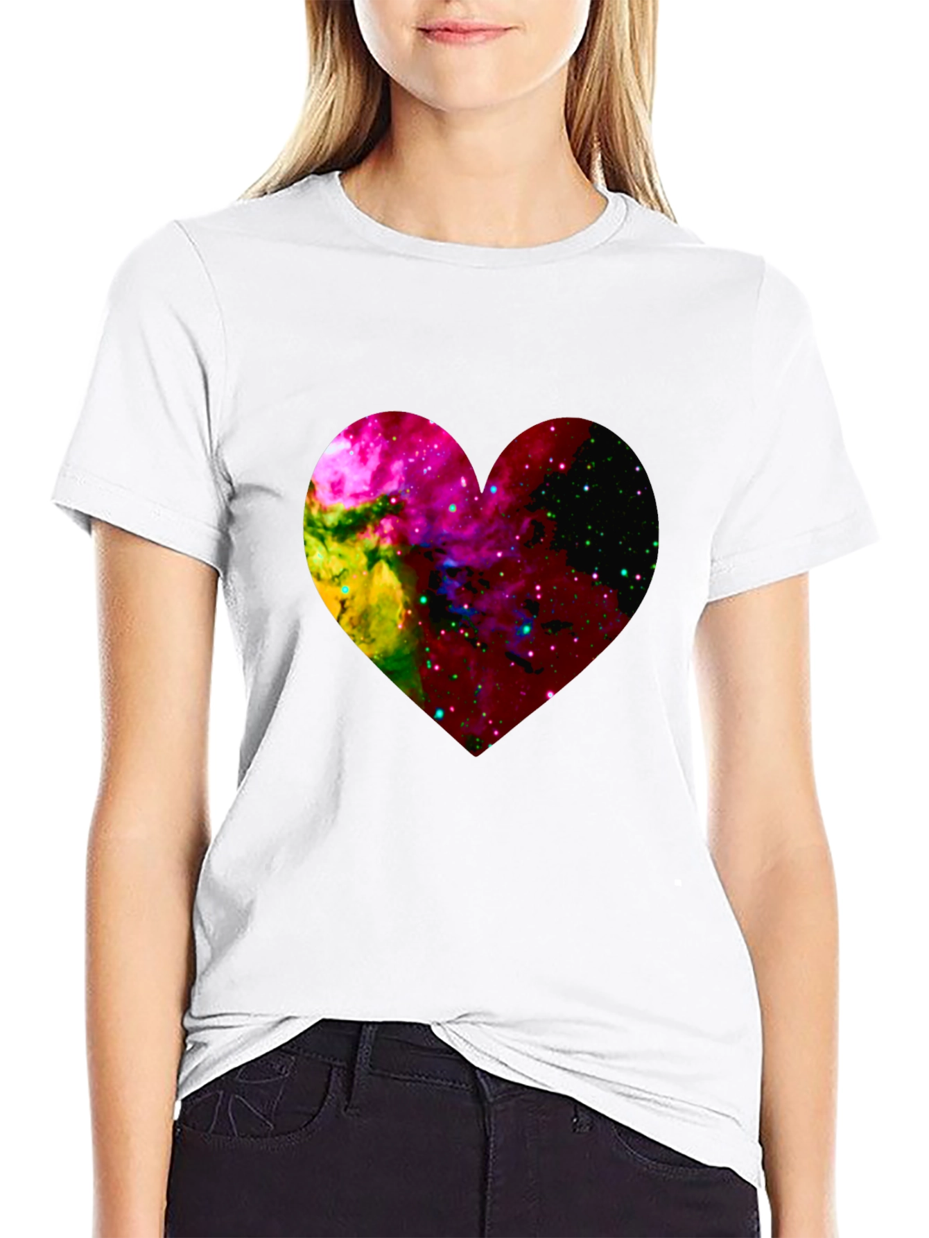 Galaxy Heart Graphic Black T-Shirt