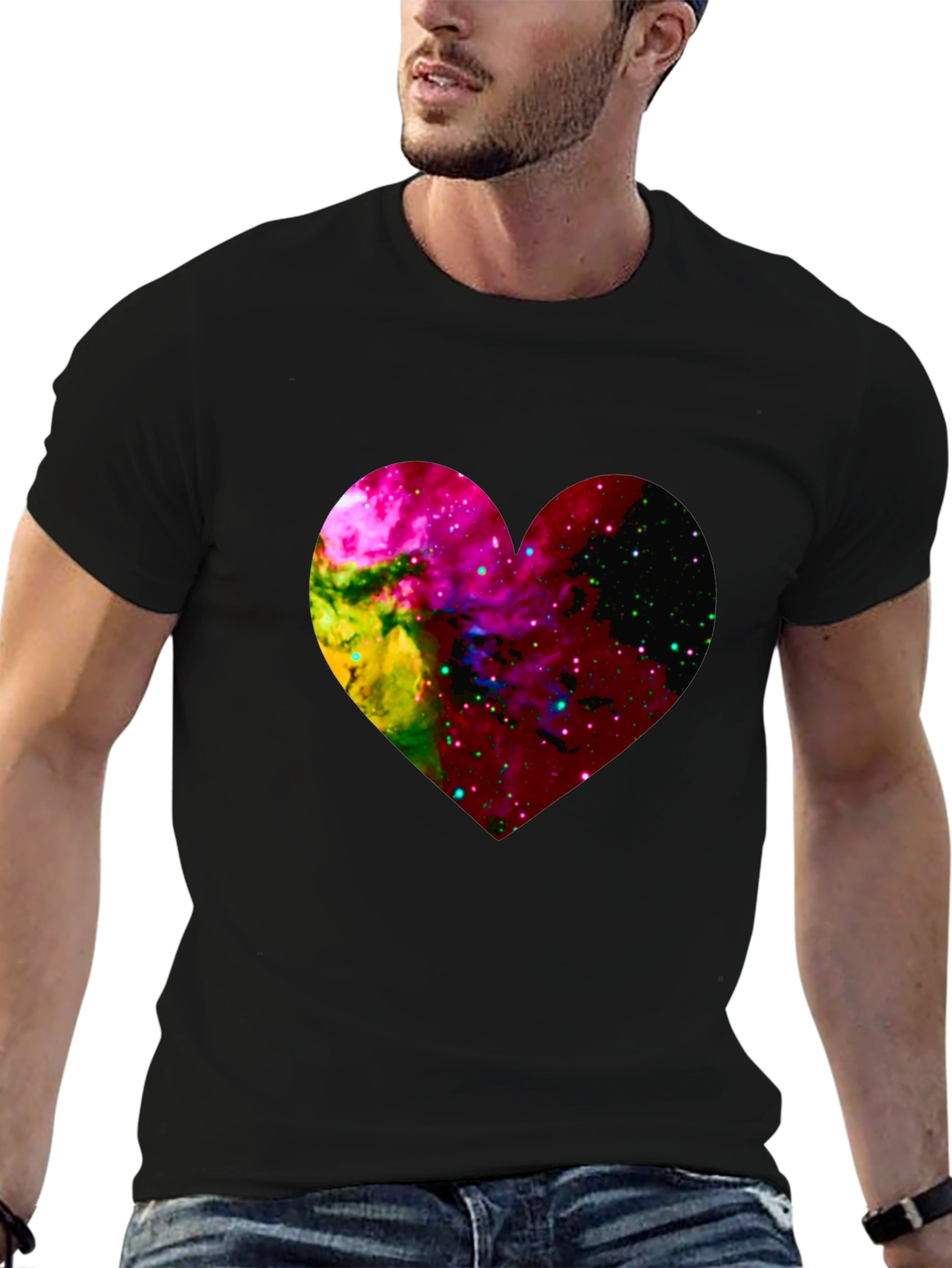 Galaxy Heart Graphic Black T-Shirt