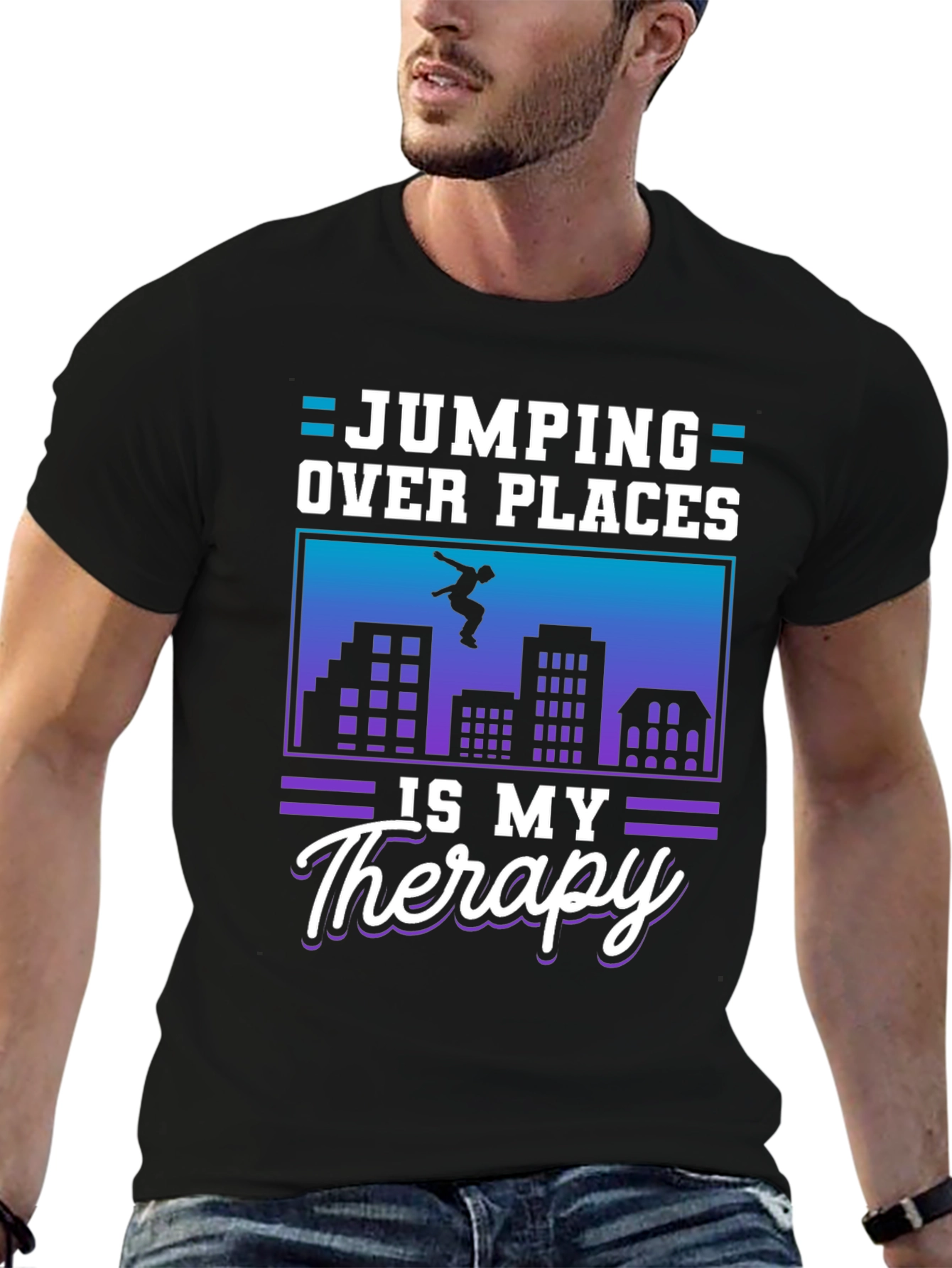 Jumping Over Places Therapy Black T-Shirt
