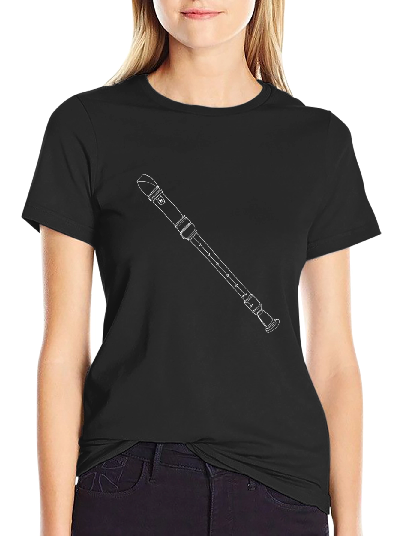 Black T-Shirt with Flute Graphic