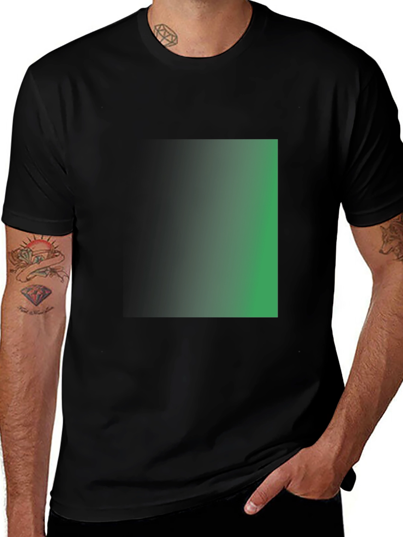 Mens Black T-Shirt with Green Gradient Square Design