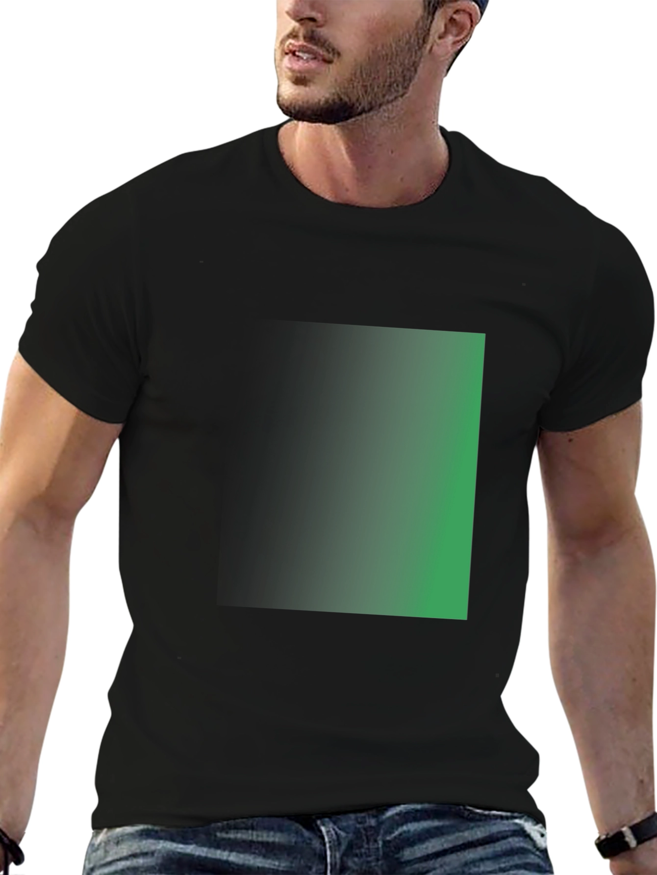 Mens Black T-Shirt with Green Gradient Square Design