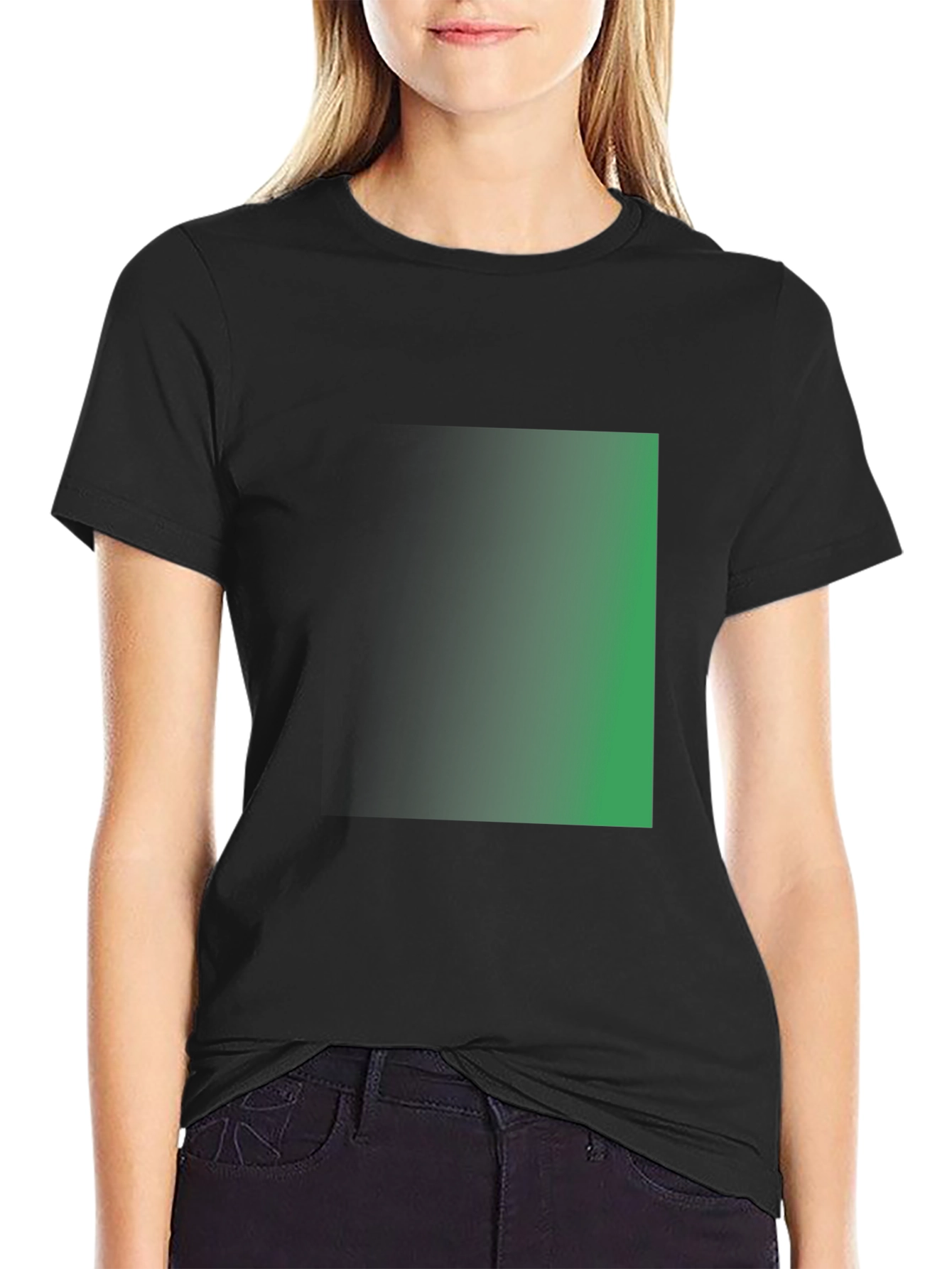 Mens Black T-Shirt with Green Gradient Square Design