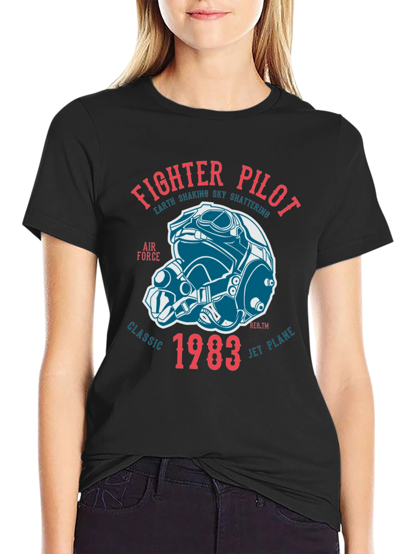 Fighter Pilot Classic 1983 Graphic Tee - Black