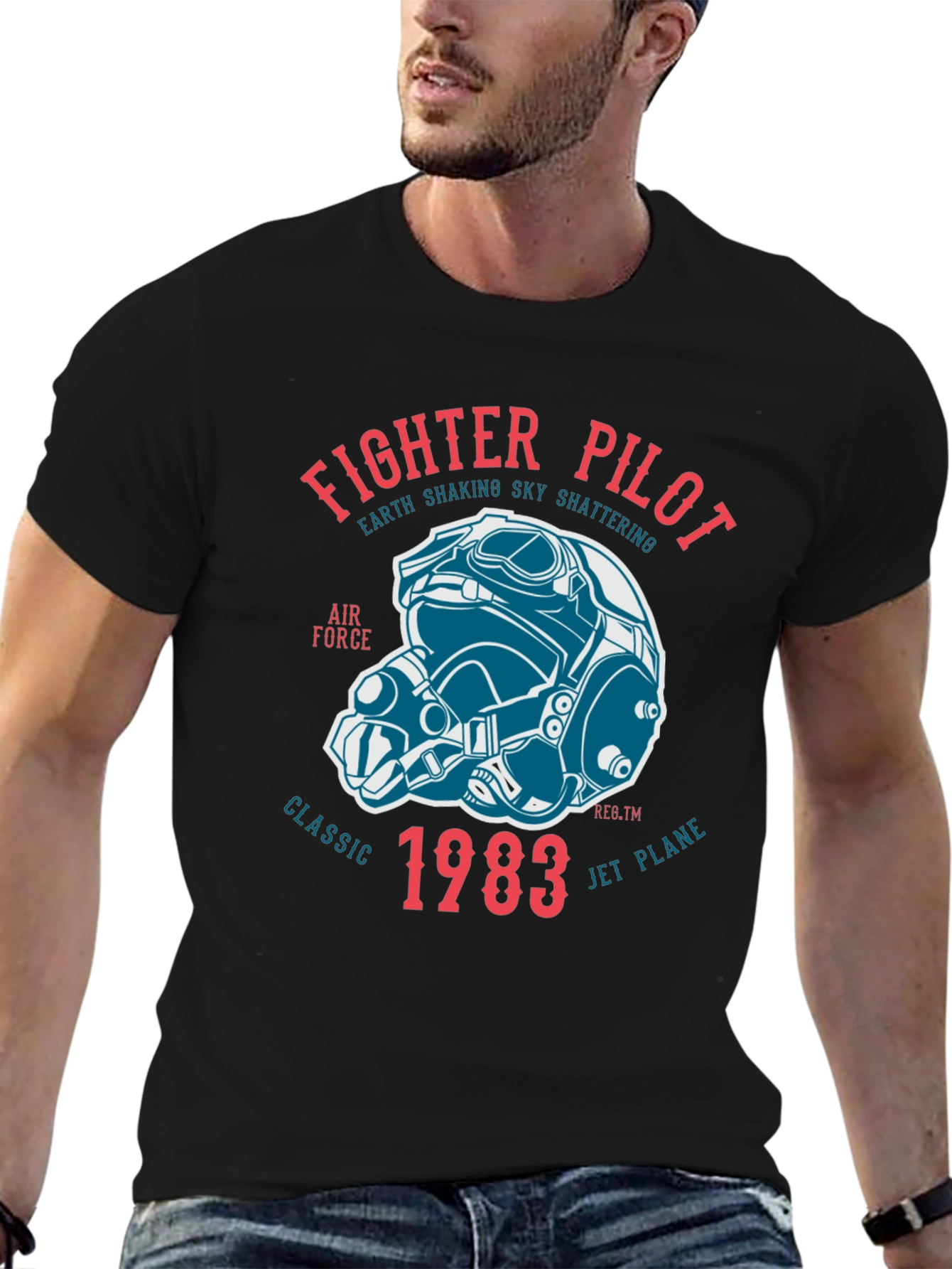 Fighter Pilot Classic 1983 Graphic Tee - Black