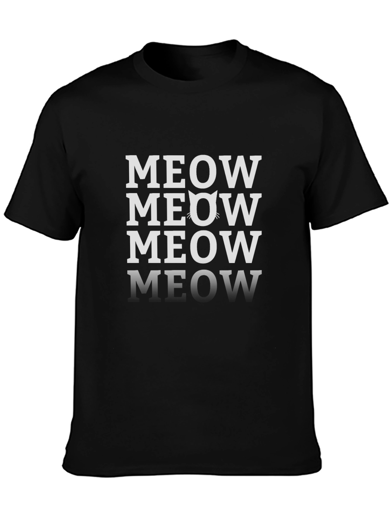 Meow Cat Graphic Tee - Black Casual T-Shirt