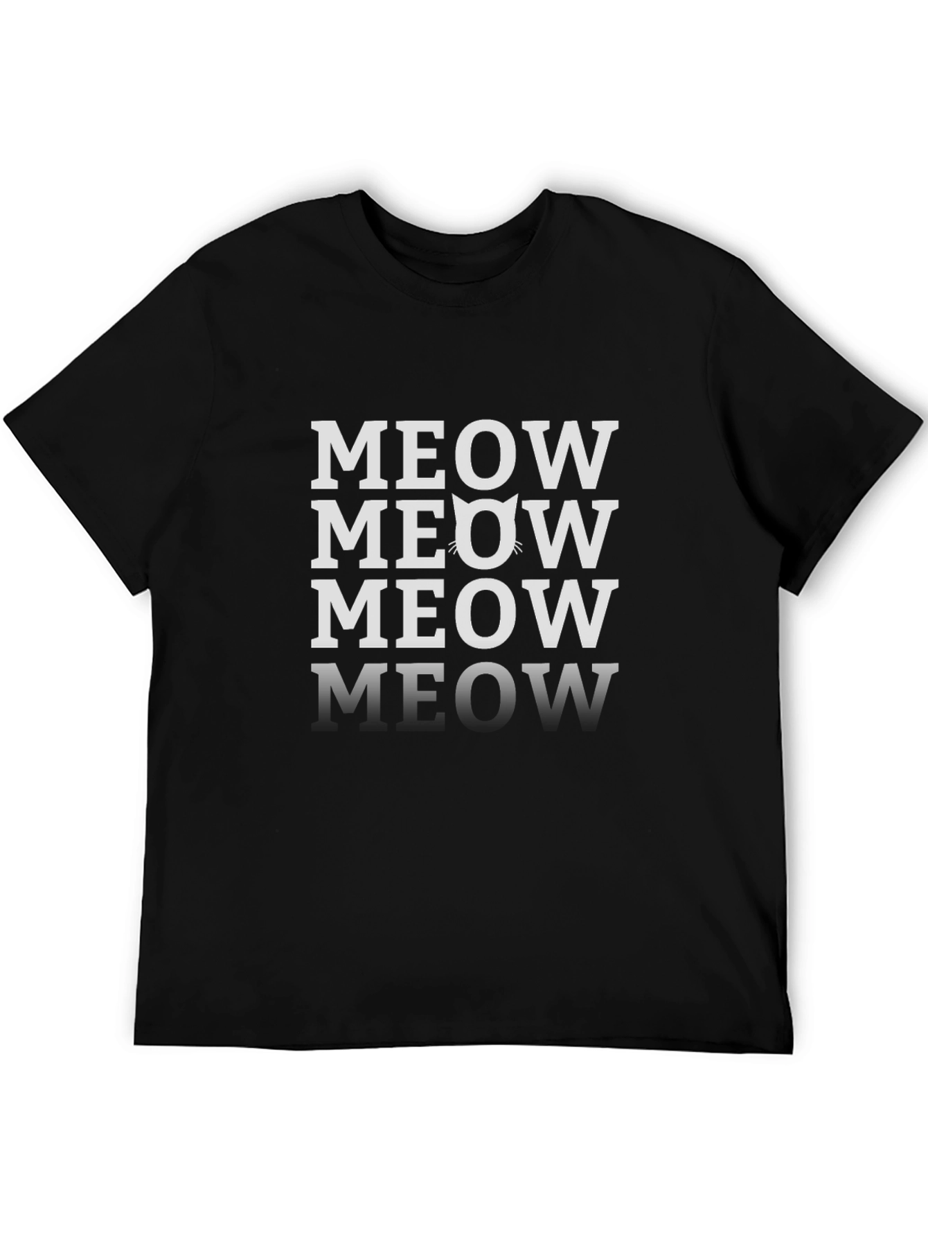 Meow Cat Graphic Tee - Black Casual T-Shirt