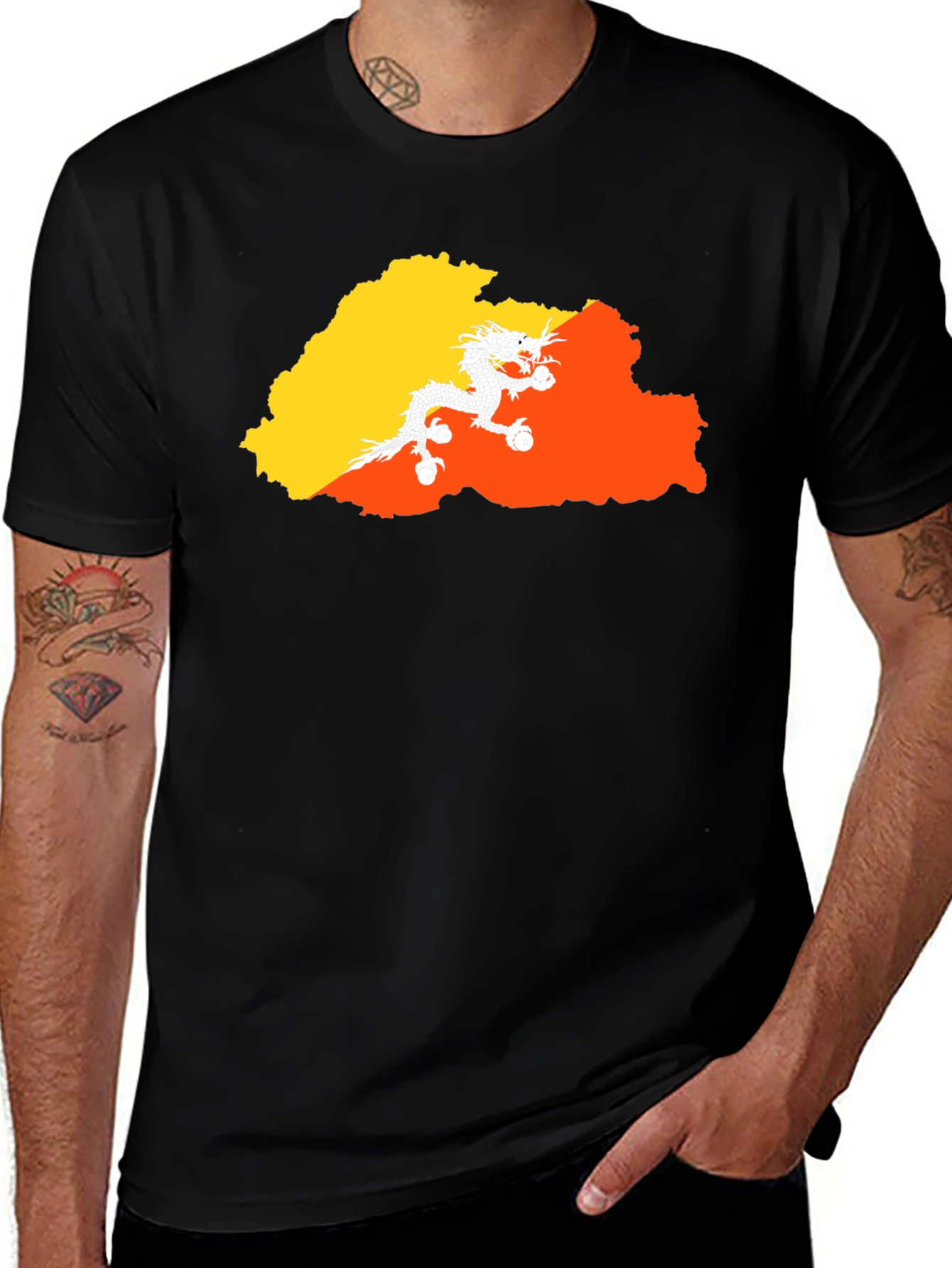 Bhutan Flag Dragon T-Shirt - Mens Black Tee