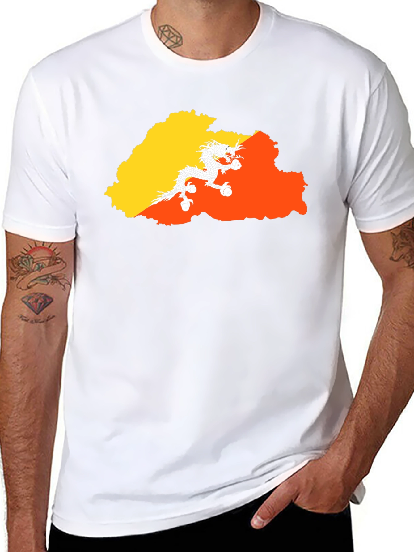 Bhutan Flag Dragon T-Shirt - Mens Black Tee