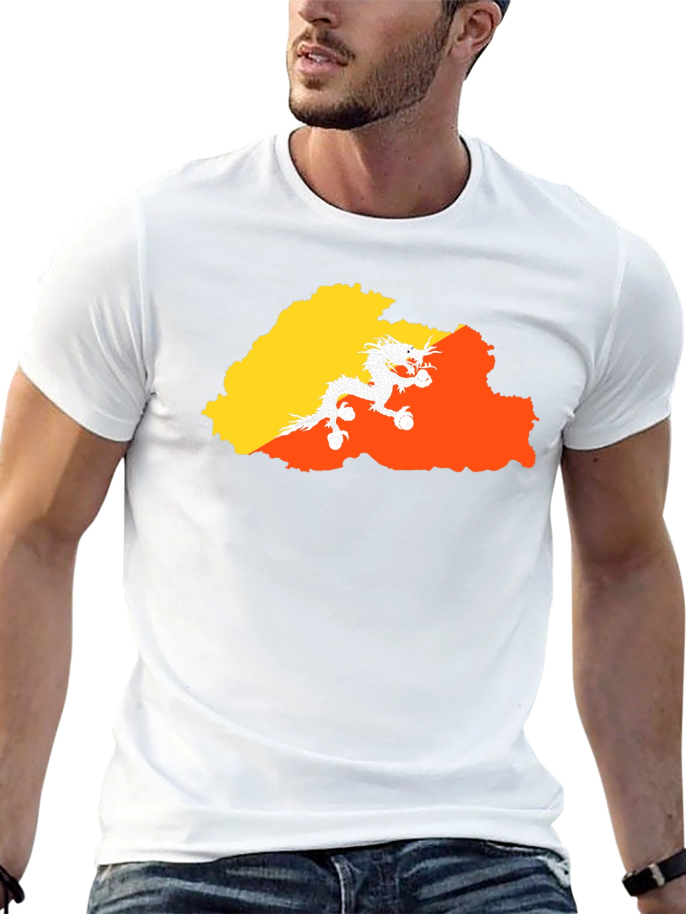Bhutan Flag Dragon T-Shirt - Mens Black Tee