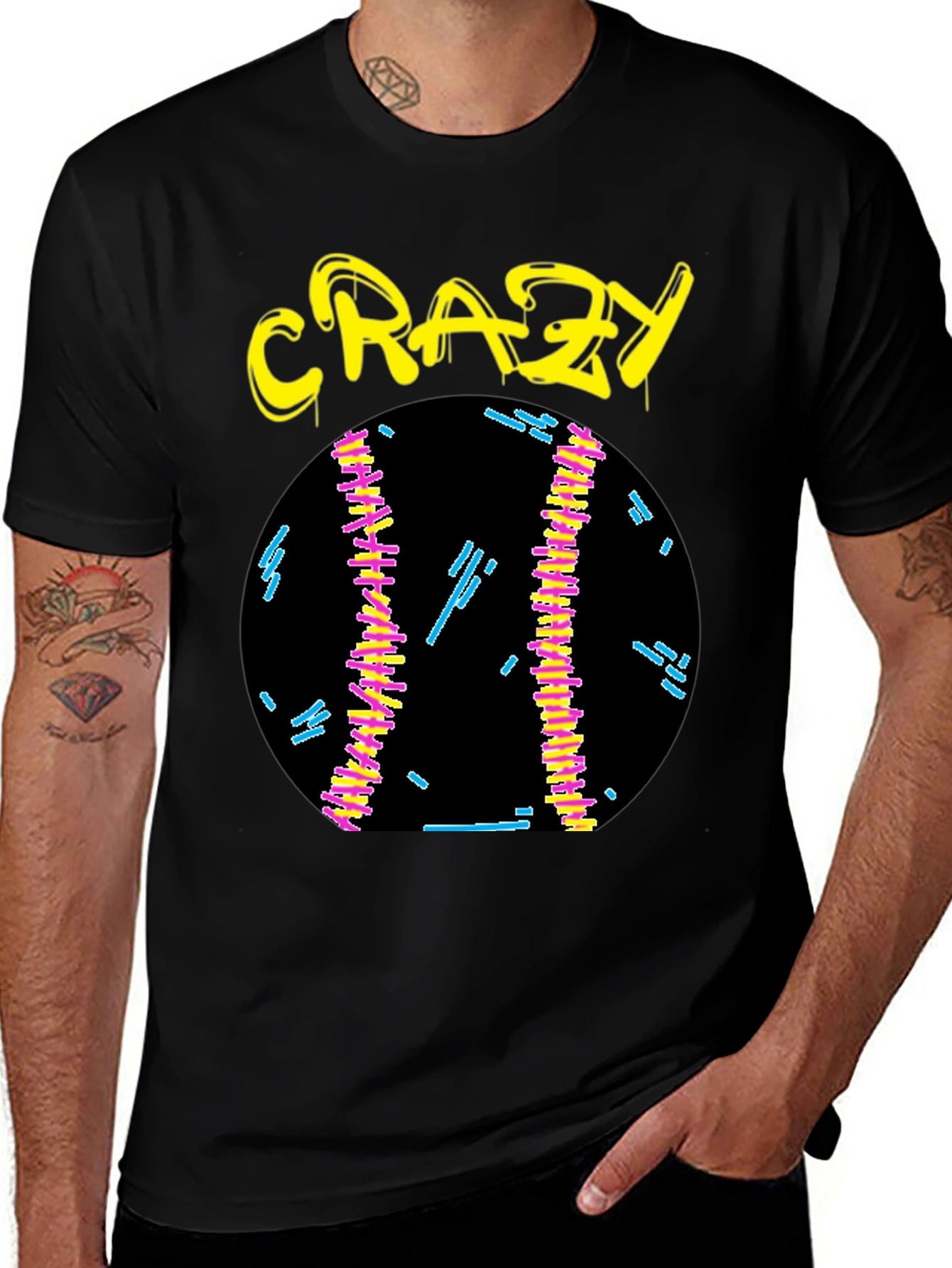 Crazy Graphic Tee - Black Cotton Shirt