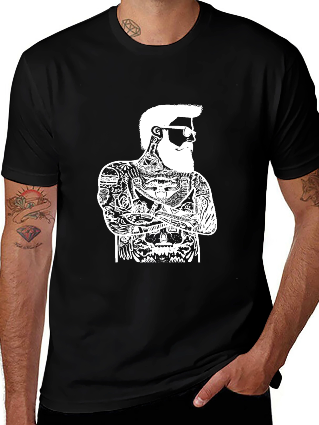Cool Tattooed Bearded Man Graphic Tee