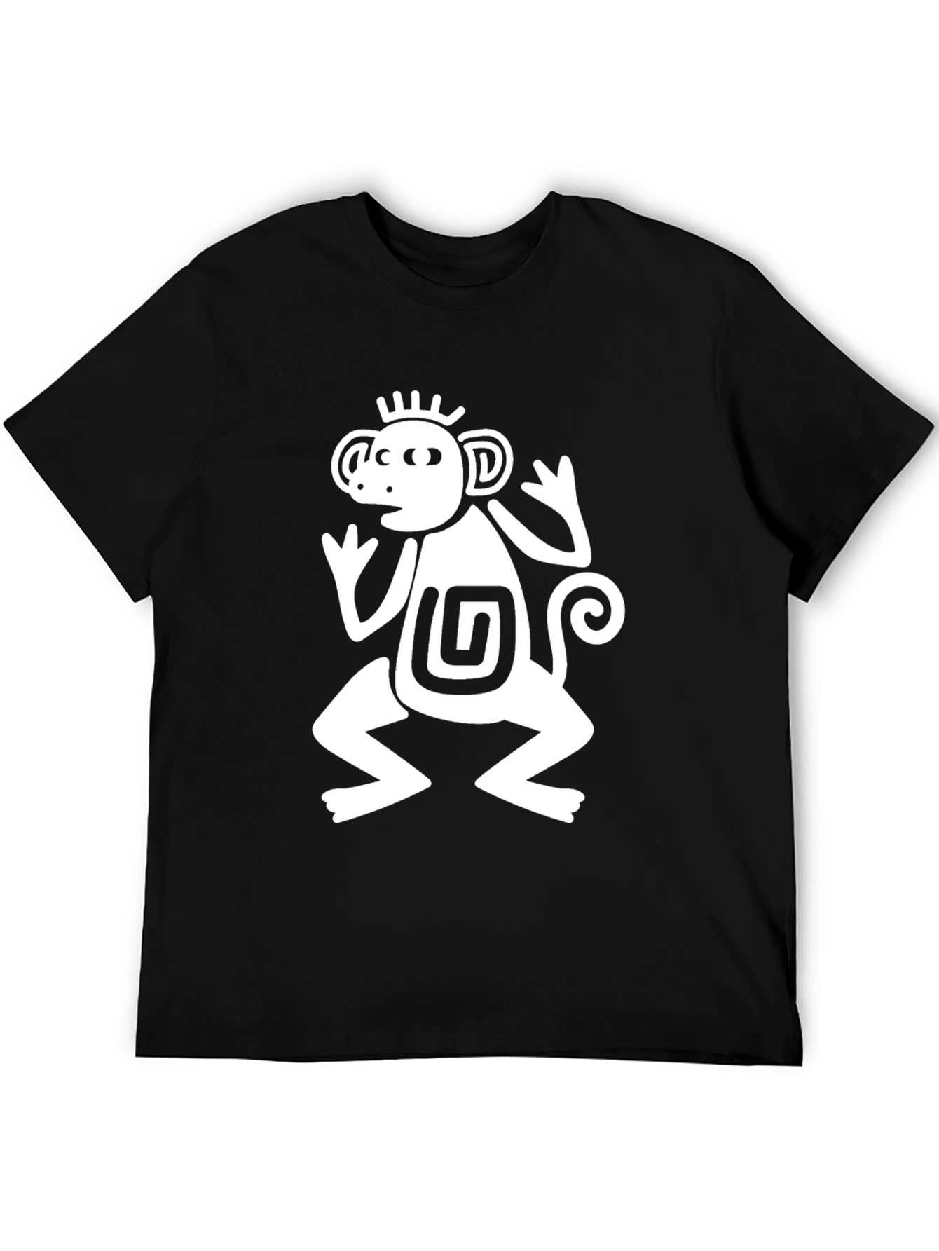 Aztec Monkey Graphic T-Shirt - Black Crew Neck Tee