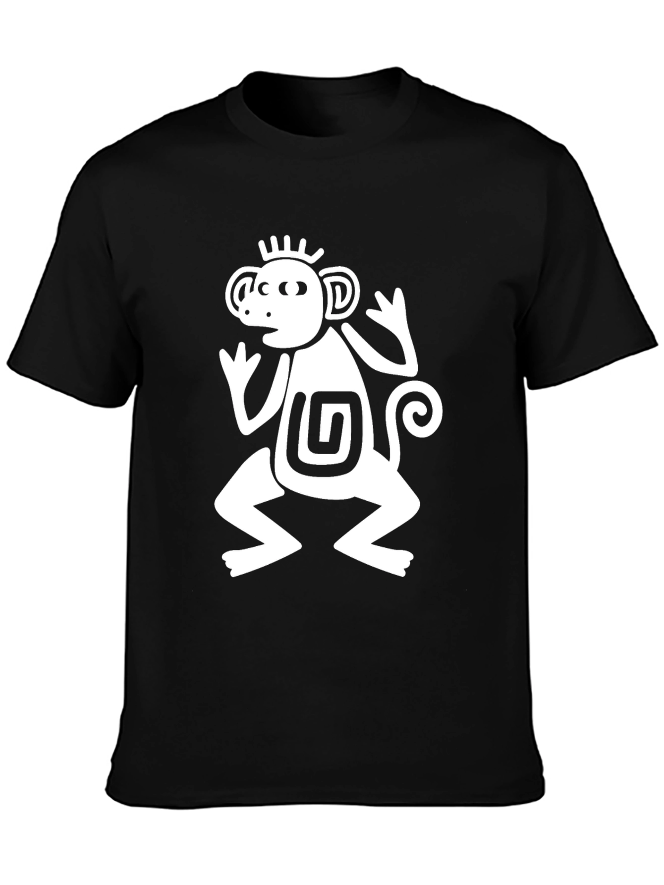 Aztec Monkey Graphic T-Shirt - Black Crew Neck Tee