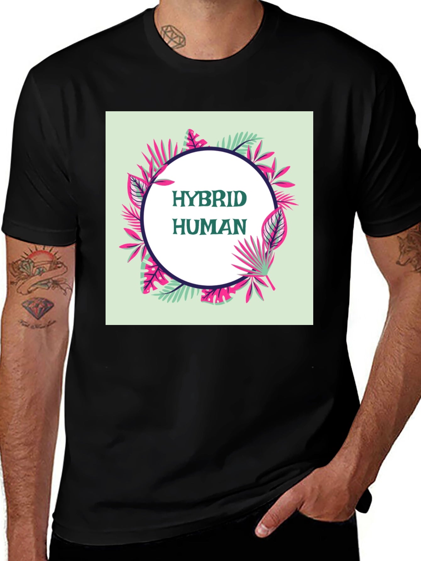Hybrid Human Graphic Tee - Tropical Leaf Design