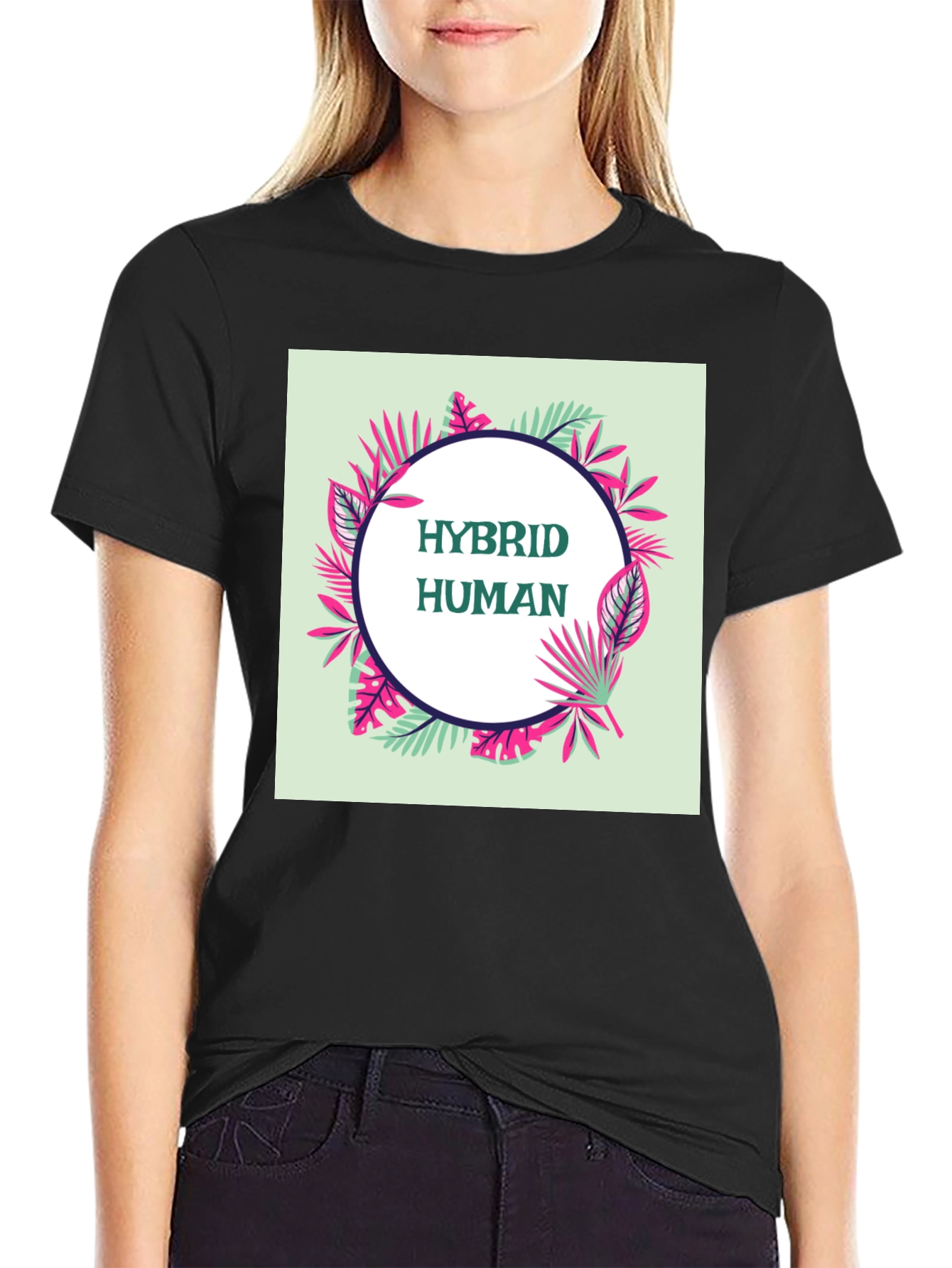 Hybrid Human Graphic Tee - Tropical Leaf Design