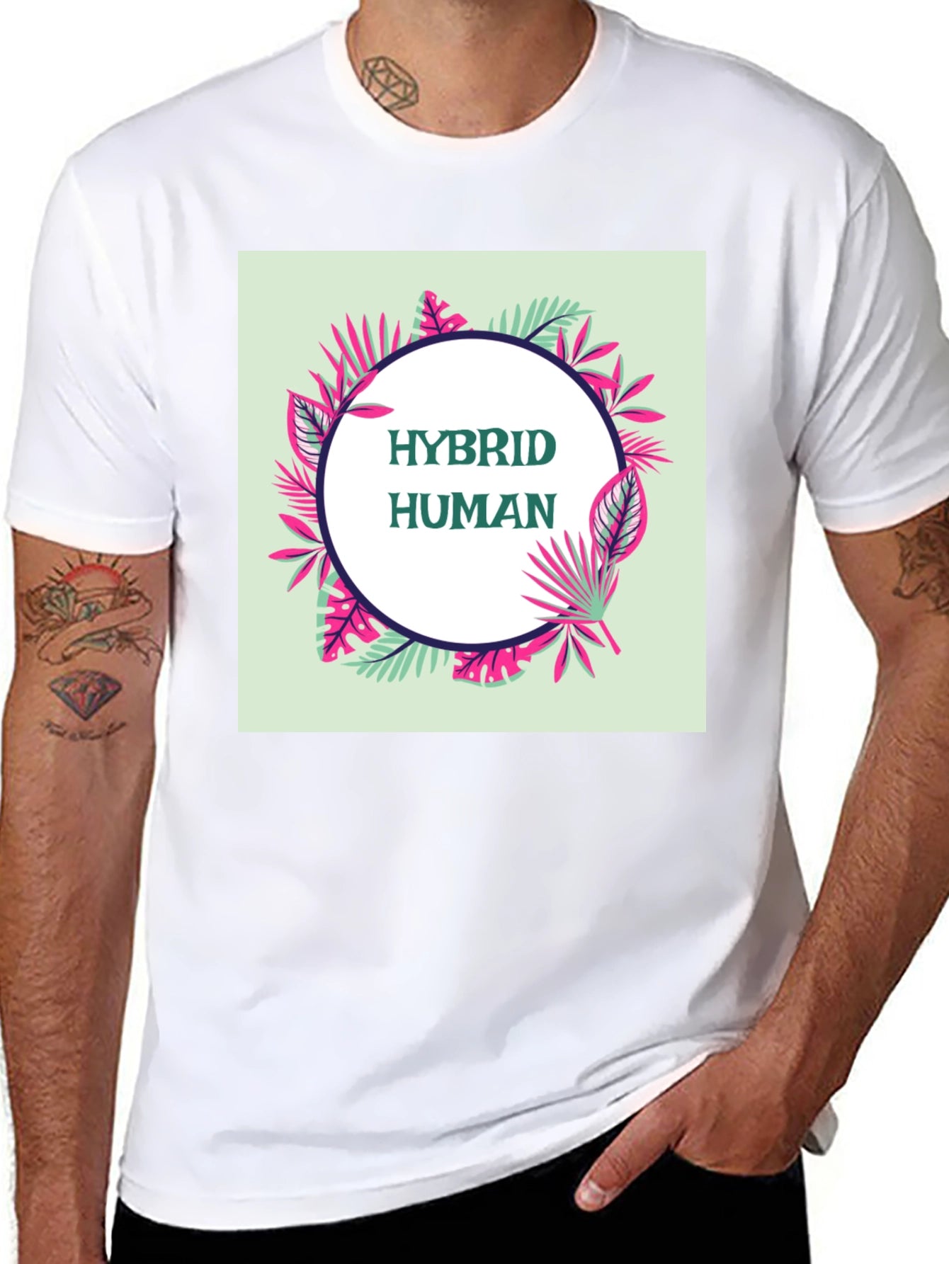 Hybrid Human Graphic Tee - Tropical Leaf Design