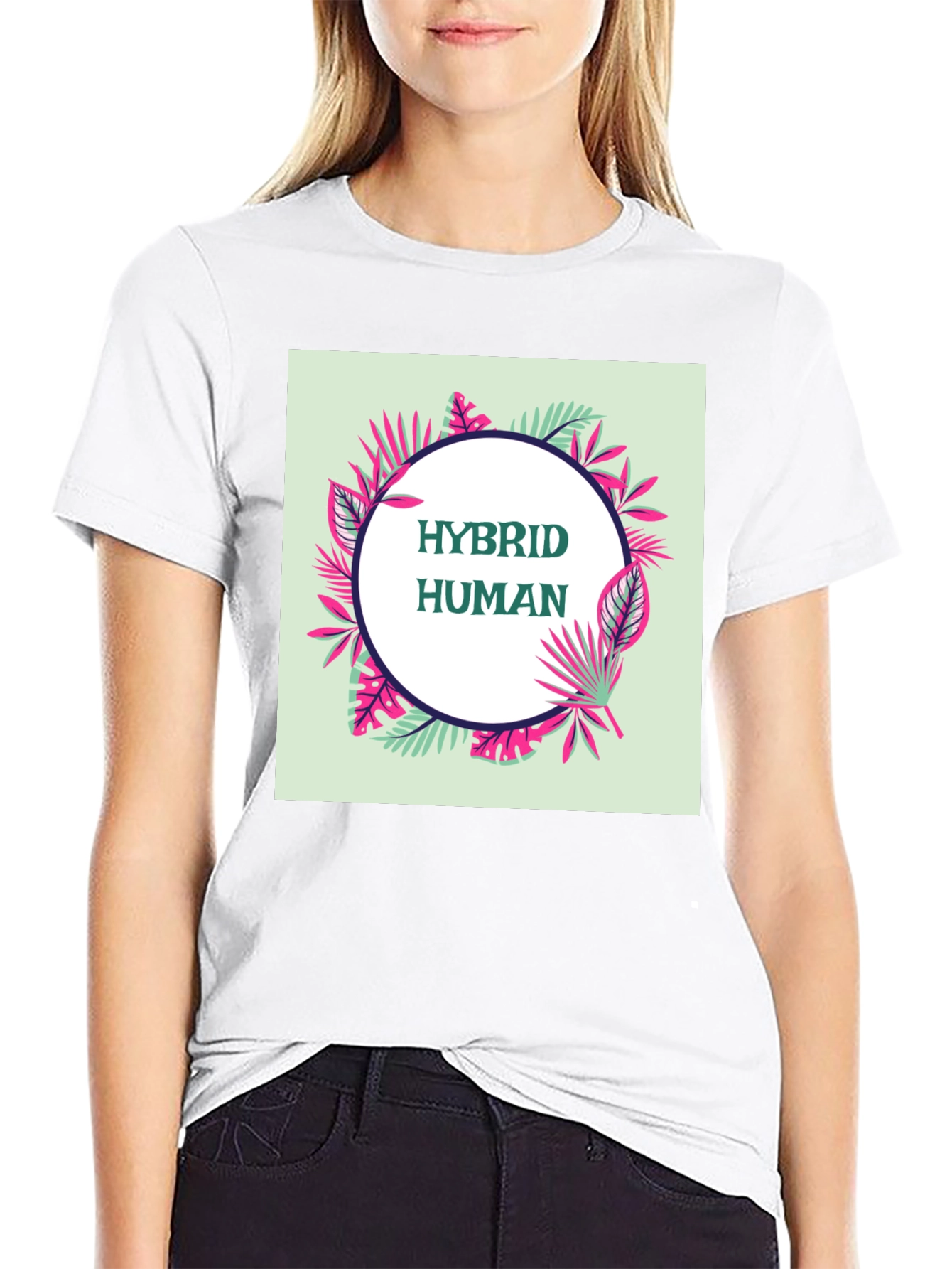 Hybrid Human Graphic Tee - Tropical Leaf Design
