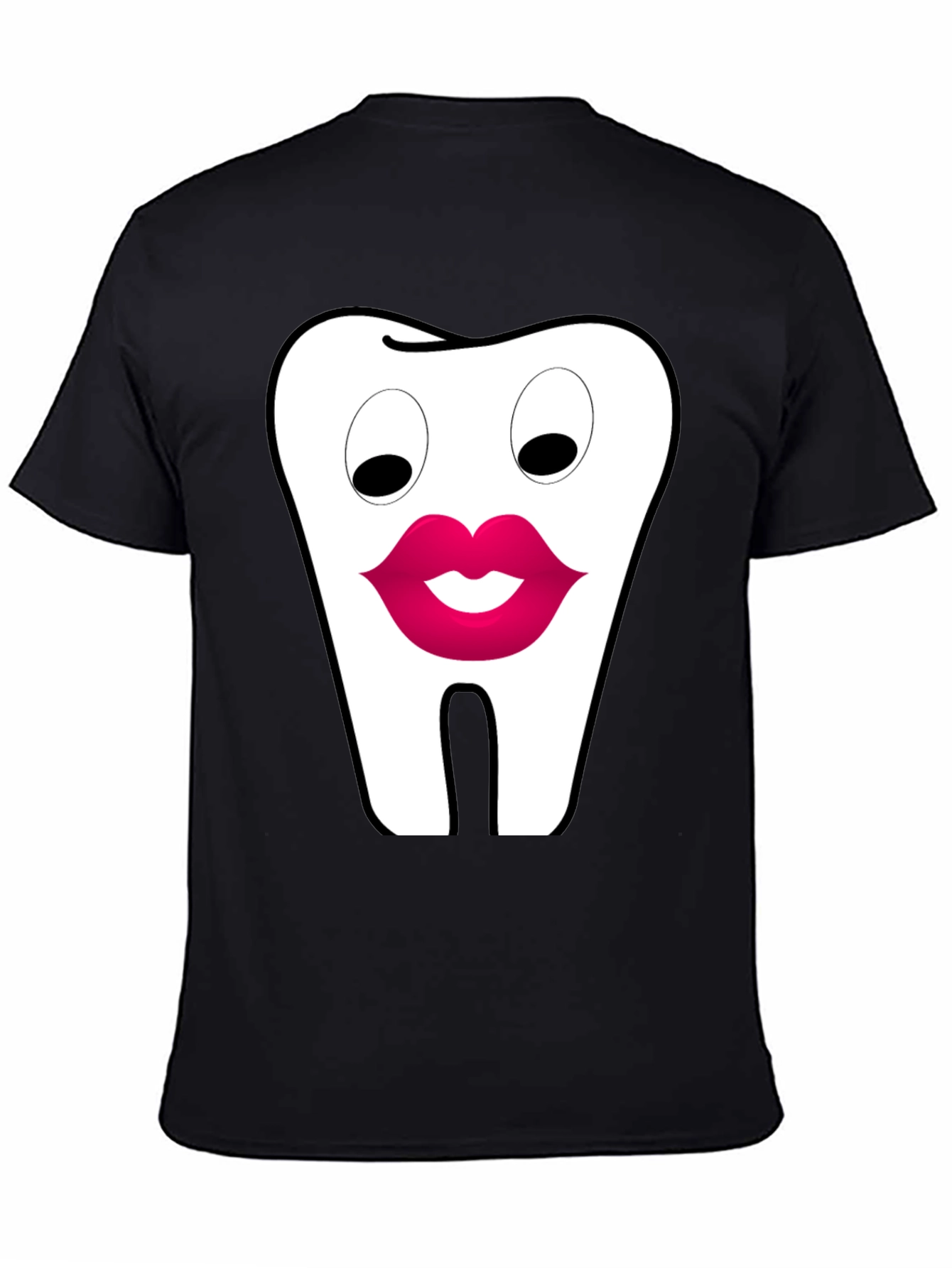 Funny Tooth Lips Graphic Tee - Black Cotton T-Shirt