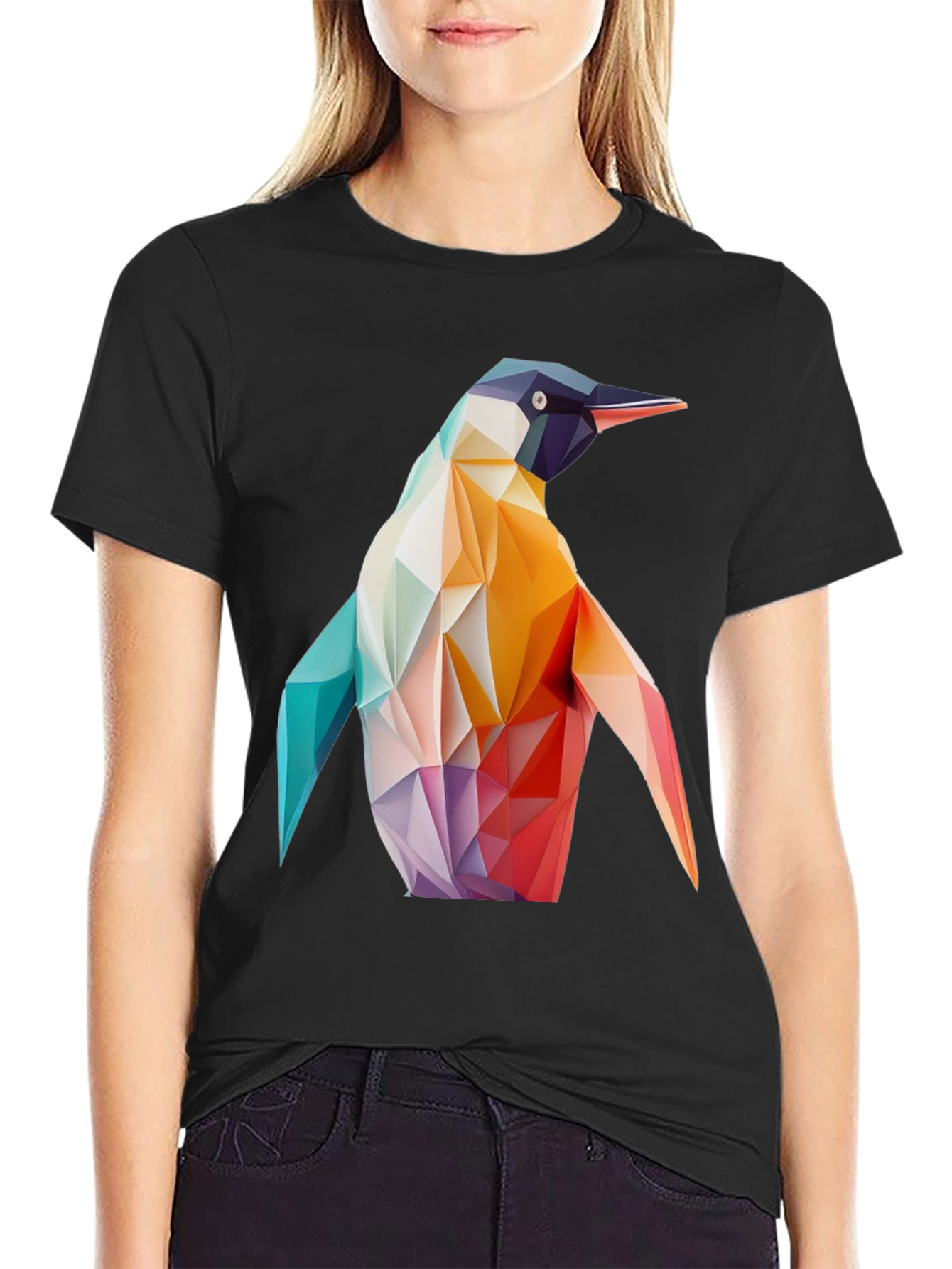 Geometric Penguin Graphic Black T-Shirt