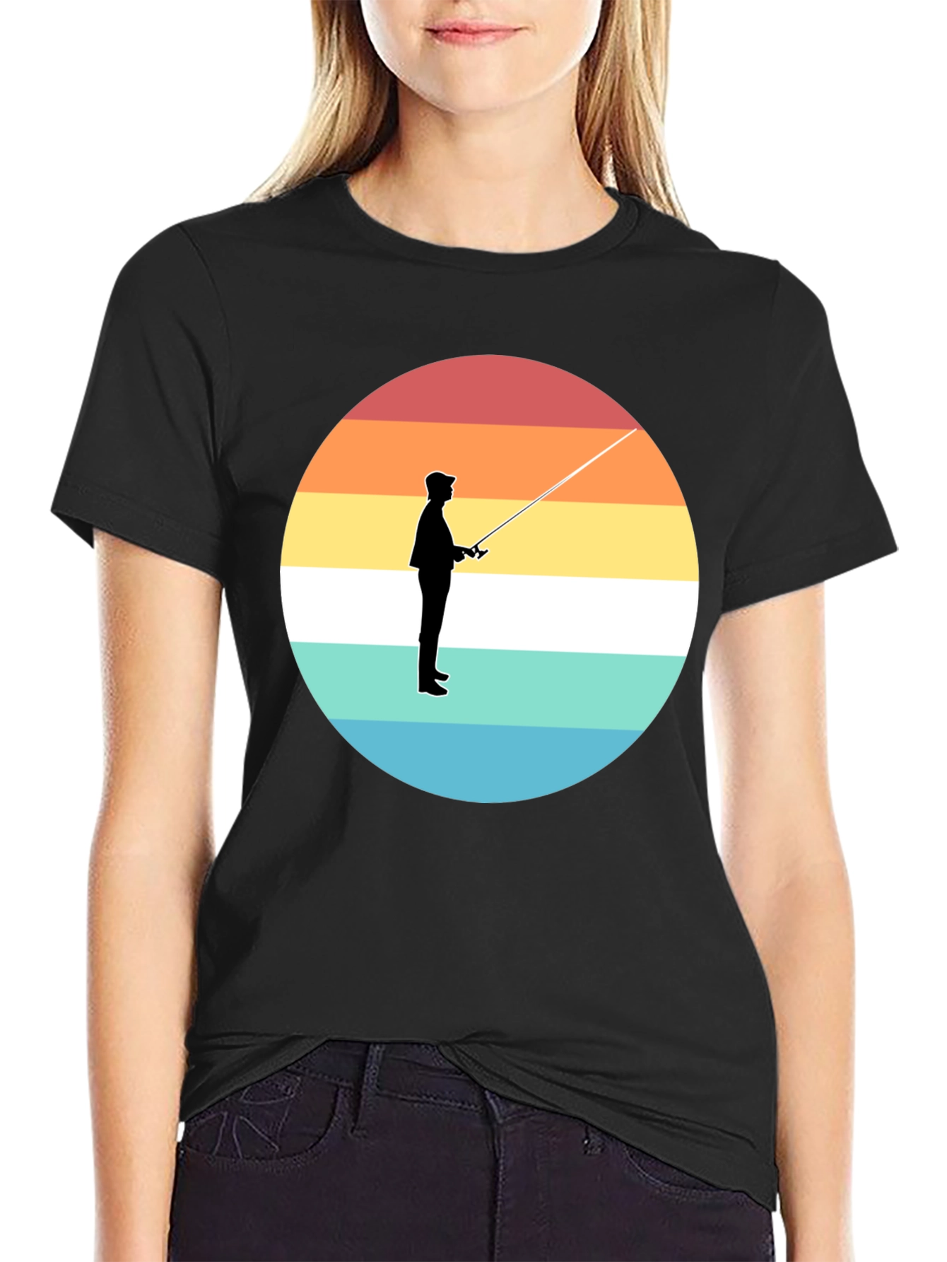 Sunset Fisherman Black T-Shirt