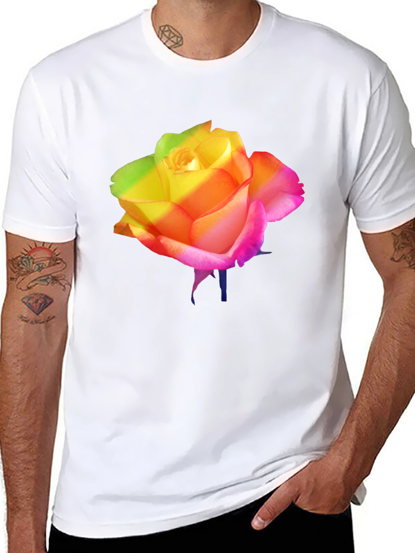 Rainbow Rose Graphic Black T-Shirt