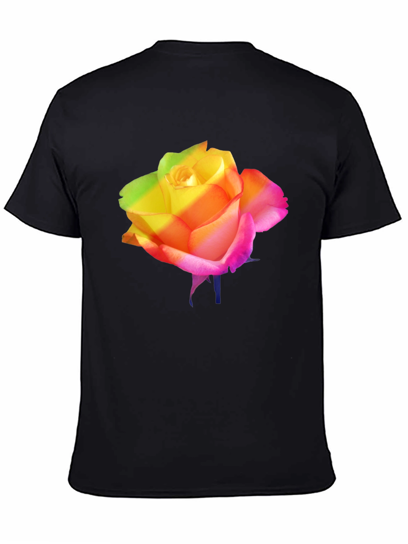 Rainbow Rose Graphic Black T-Shirt