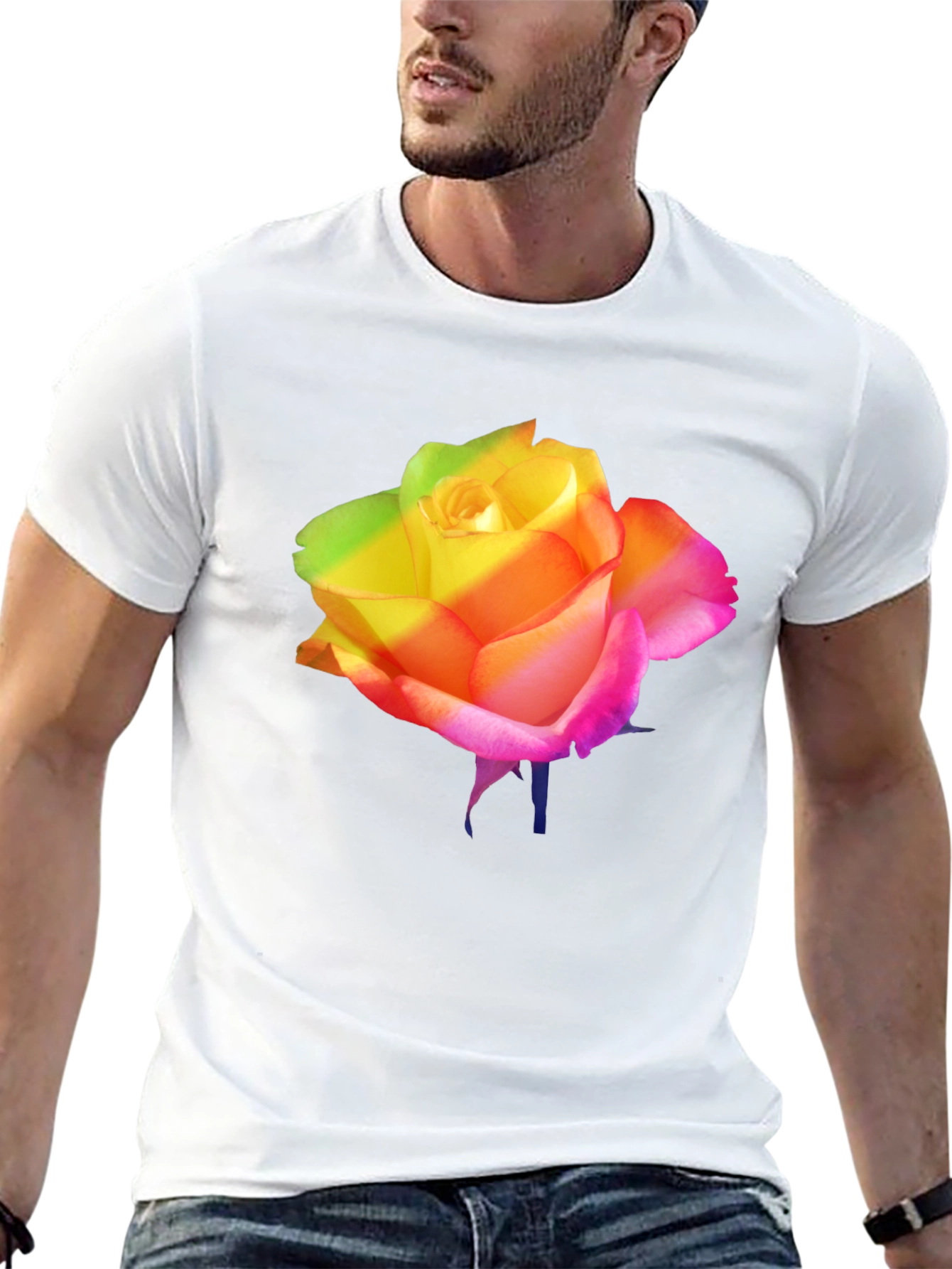 Rainbow Rose Graphic Black T-Shirt