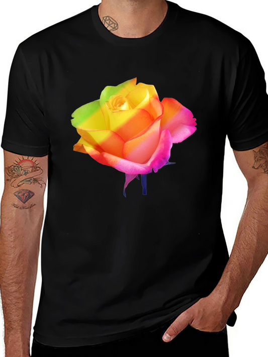Rainbow Rose Graphic Black T-Shirt