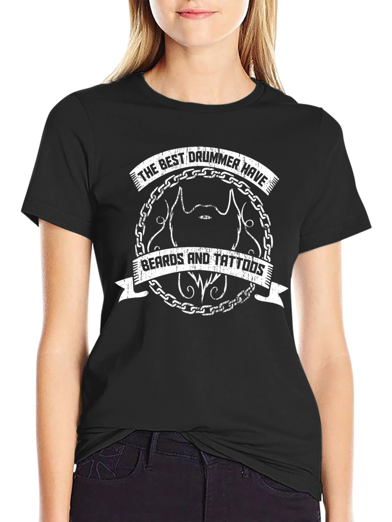 Drummer Beard Tattoo T-Shirt - Black Cotton