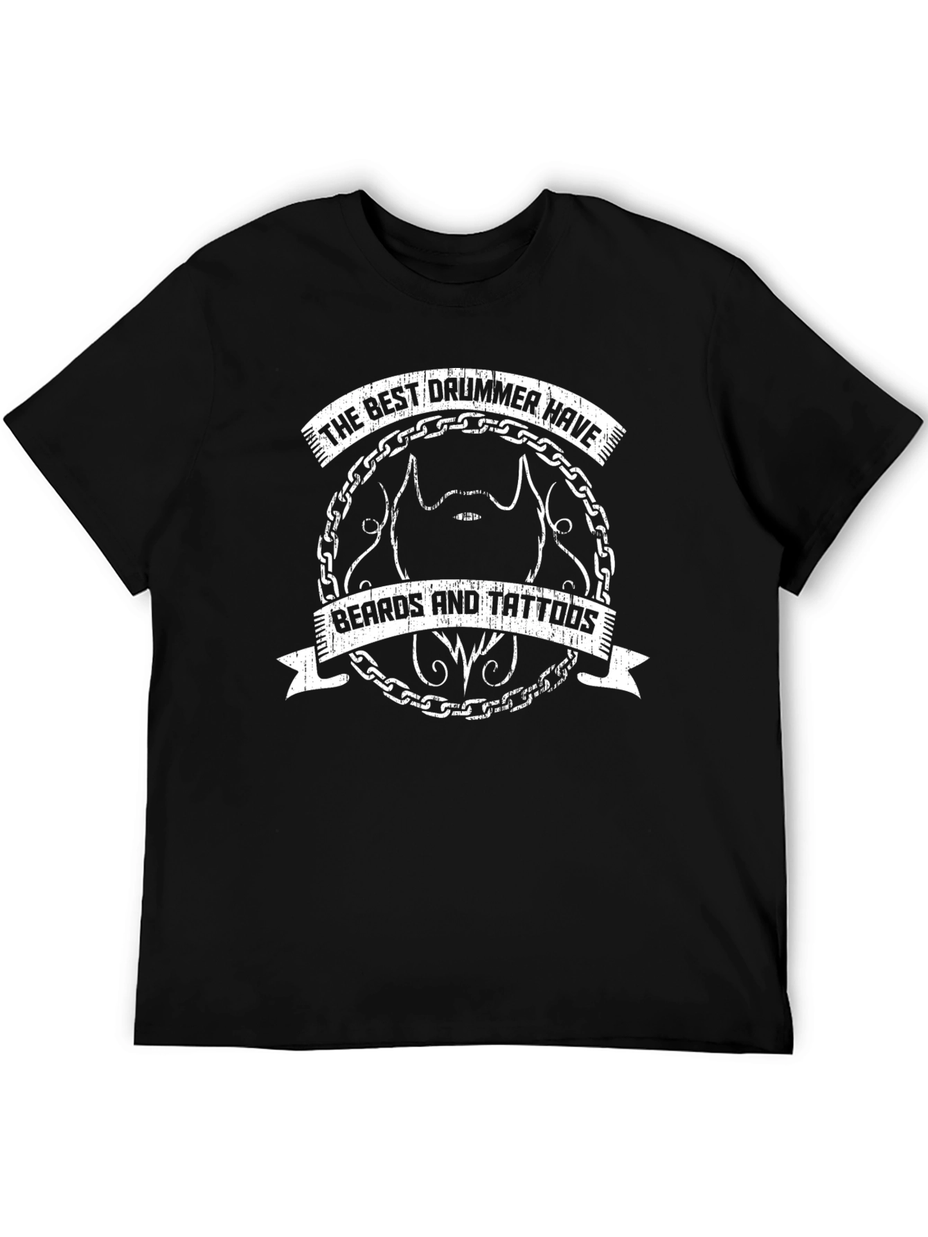 Drummer Beard Tattoo T-Shirt - Black Cotton