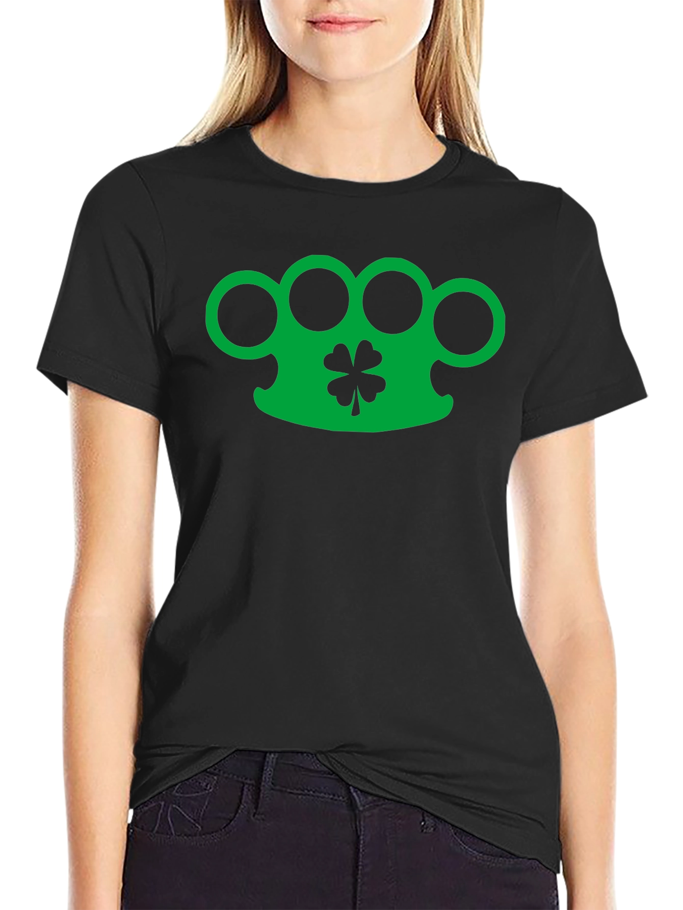 Lucky Brass Knuckles Clover Black Graphic Tee