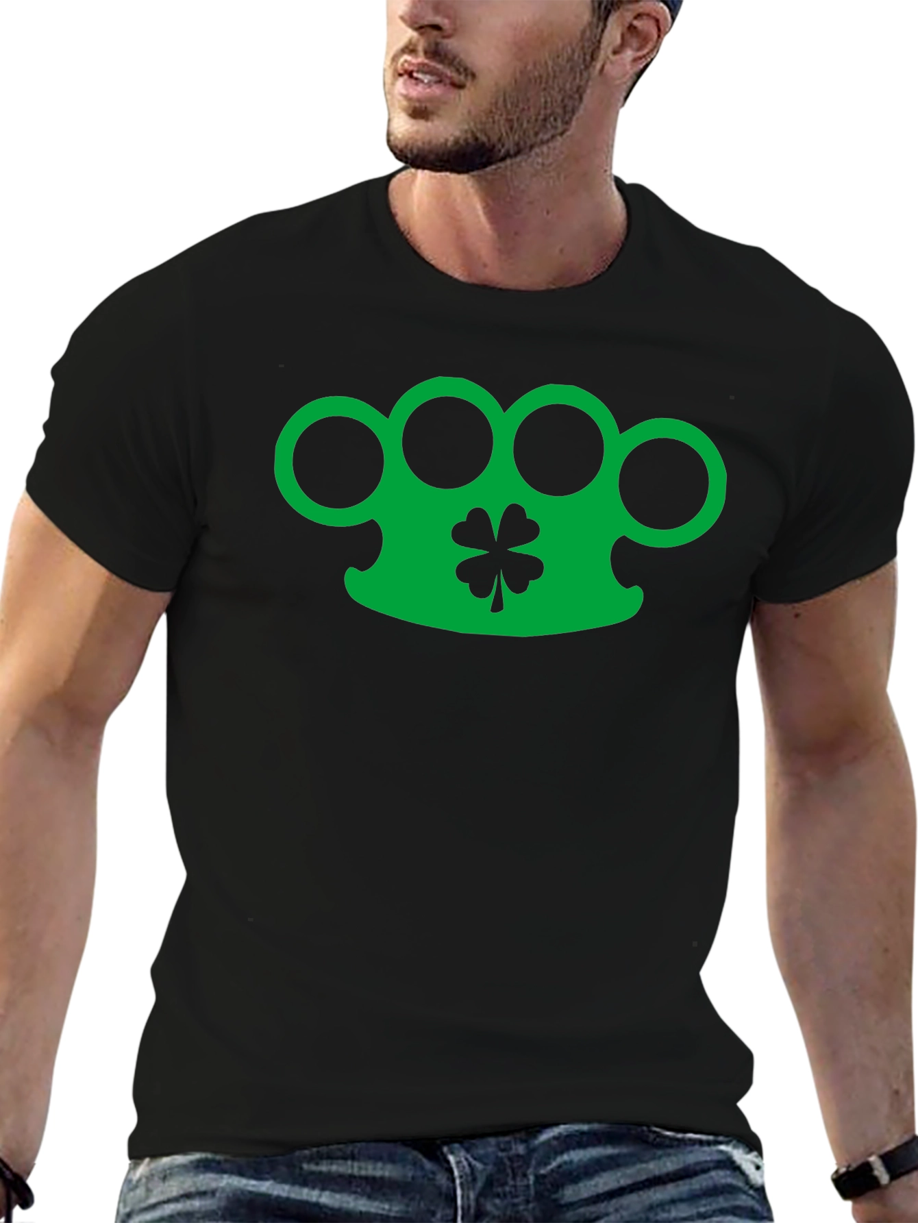 Lucky Brass Knuckles Clover Black Graphic Tee