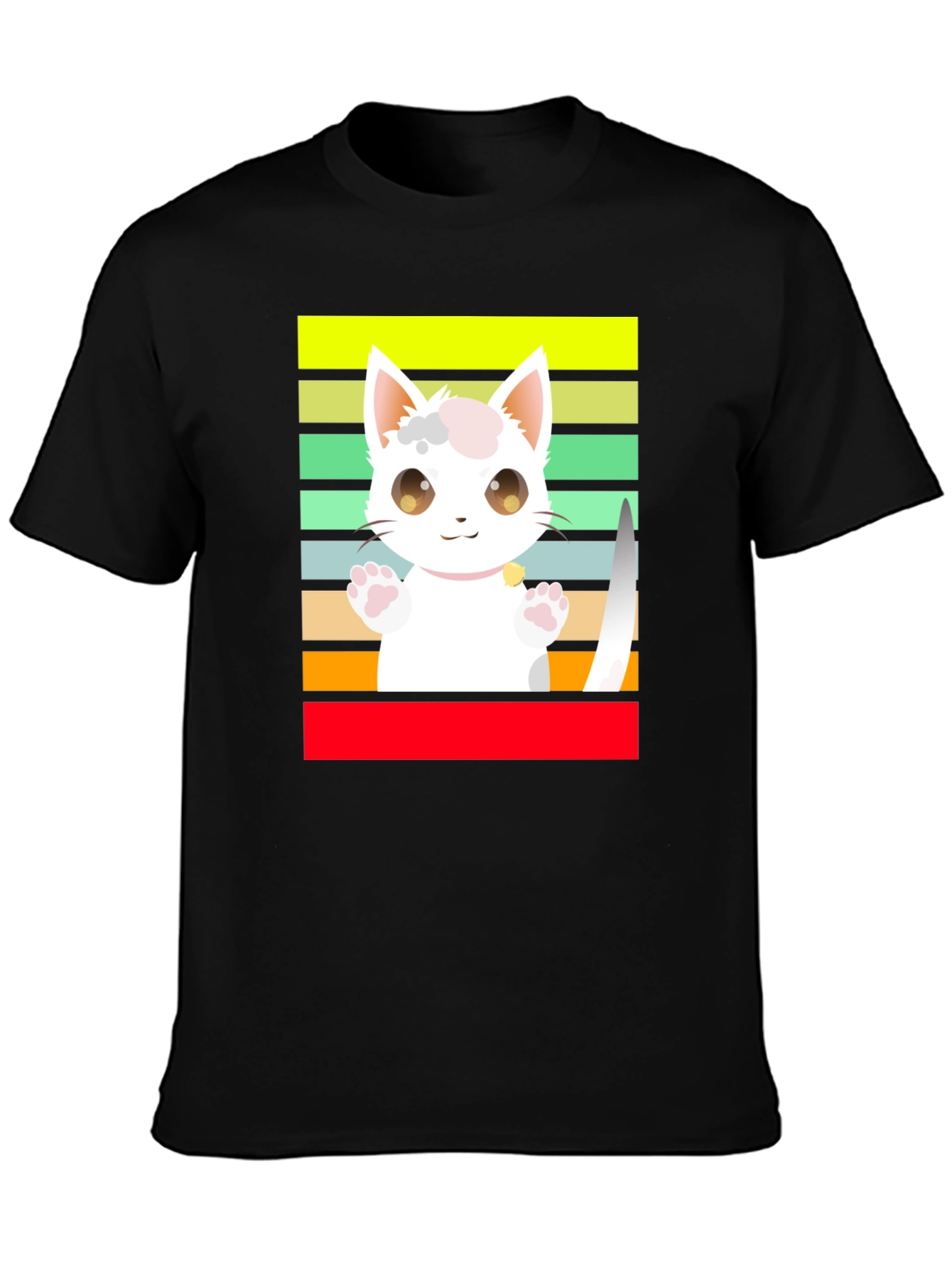 Cute Cartoon Cat Striped T-Shirt