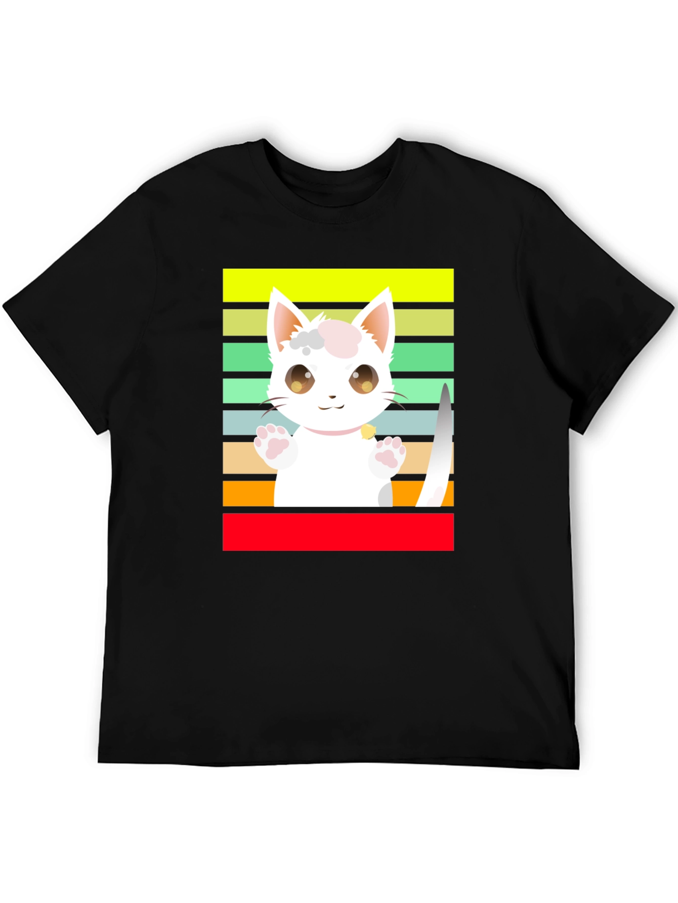 Cute Cartoon Cat Striped T-Shirt