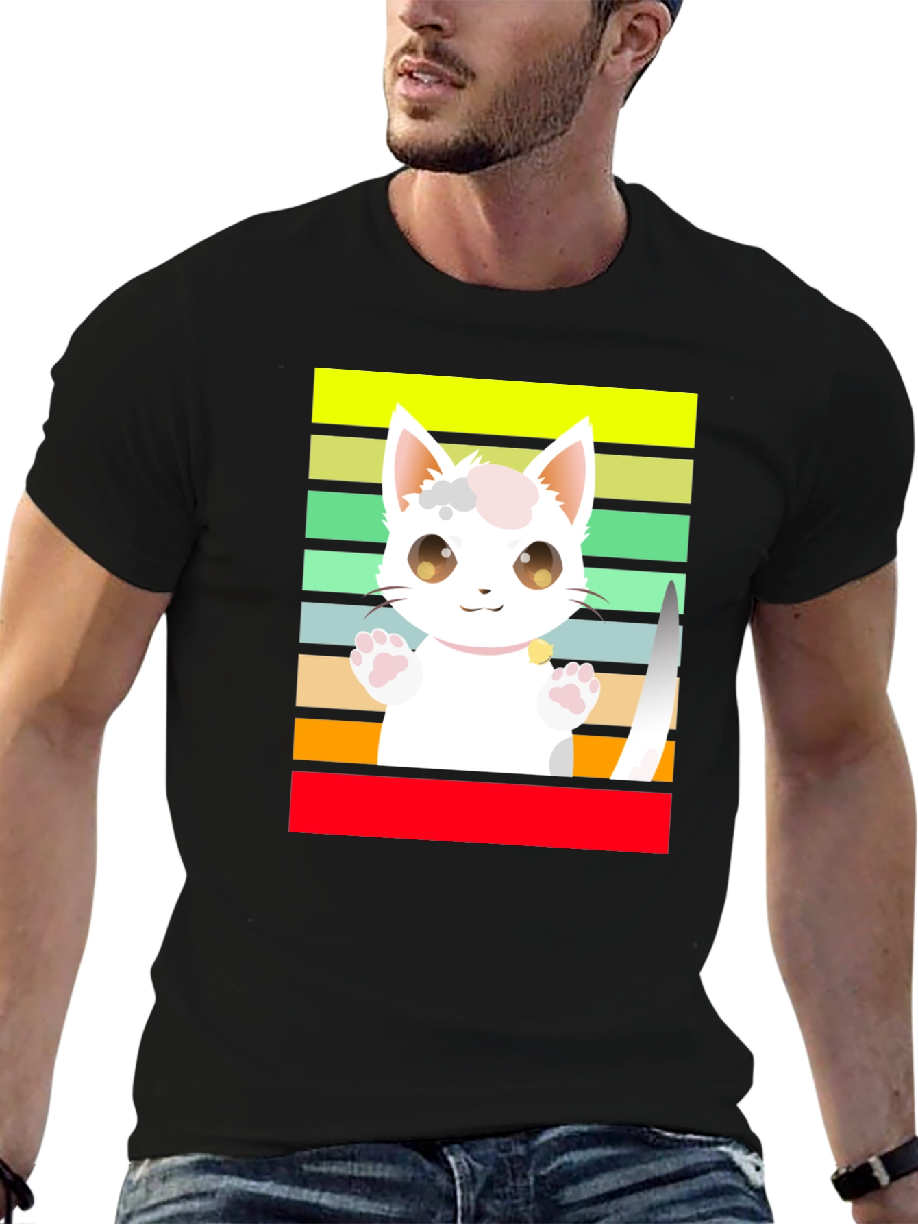 Cute Cartoon Cat Striped T-Shirt