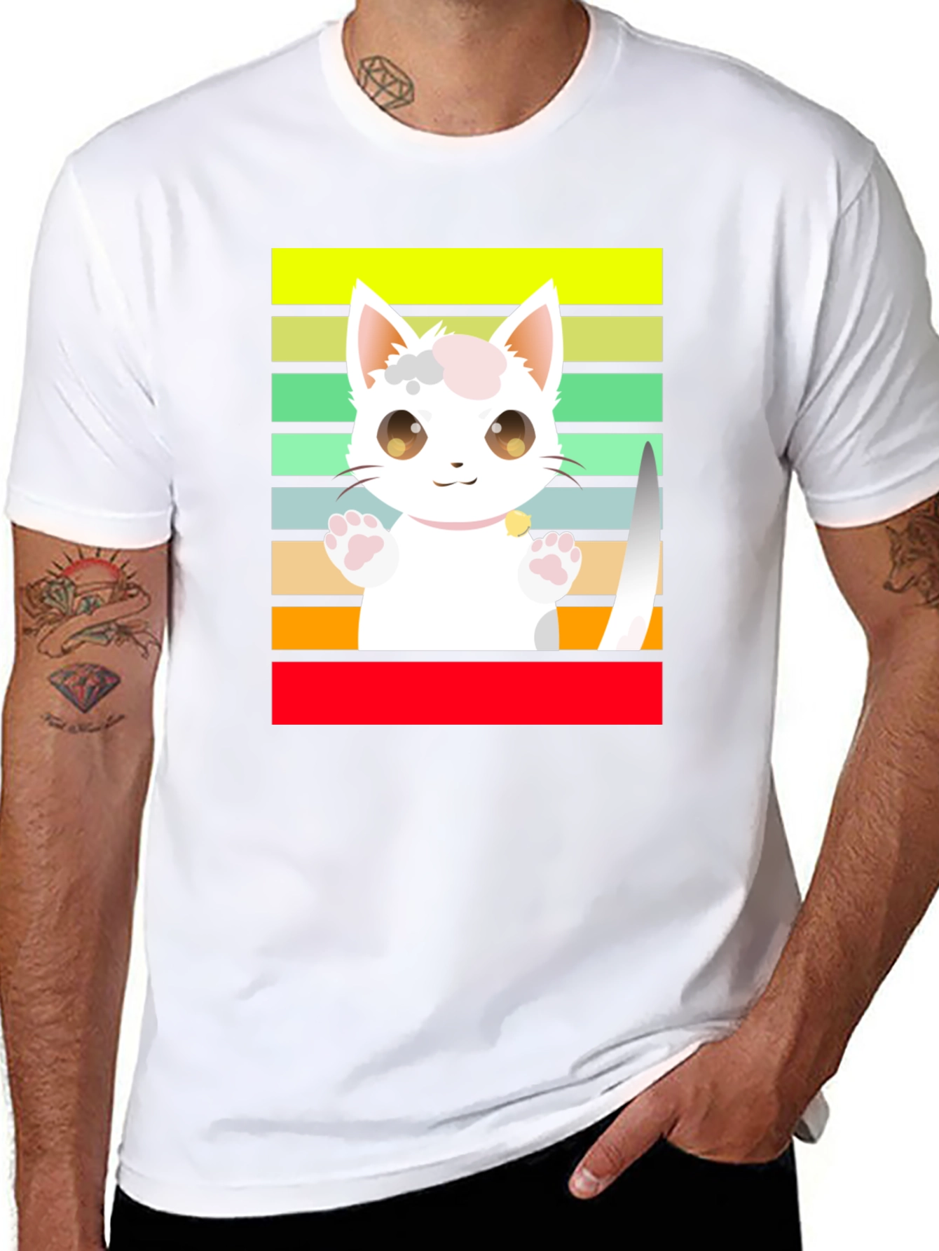 Cute Cartoon Cat Striped T-Shirt