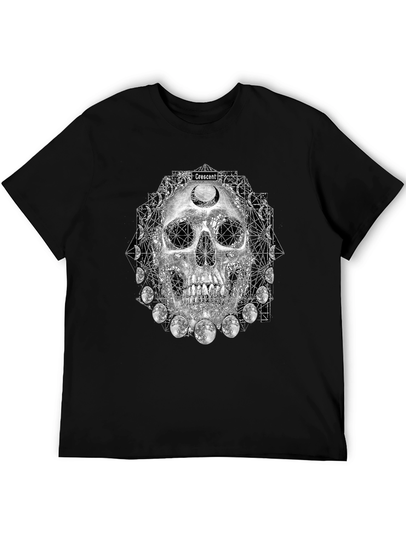 Skull Crescent Moon Phases Graphic Tee - Black