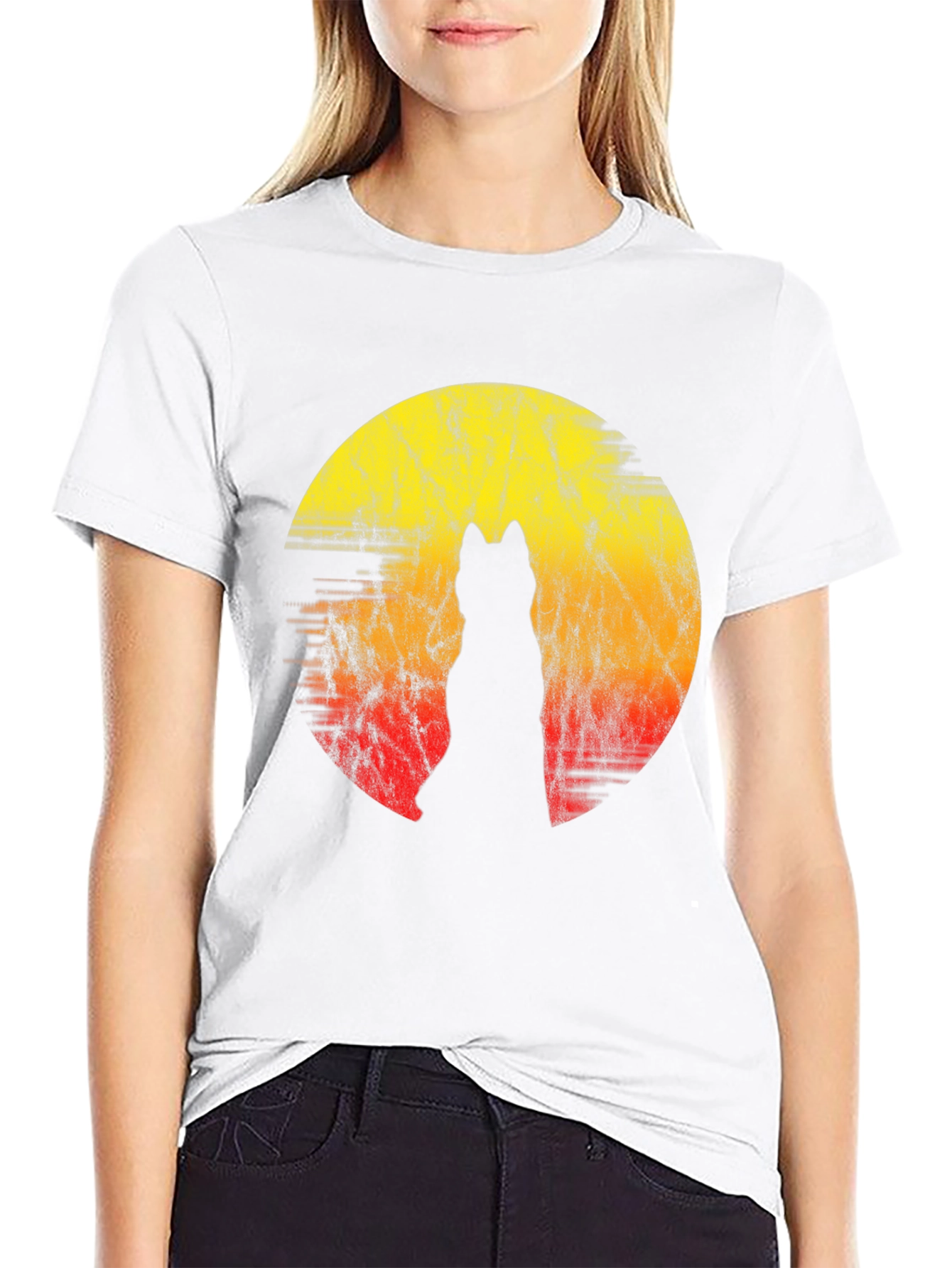 Wolf Silhouette Sunset Graphic Tee - Black