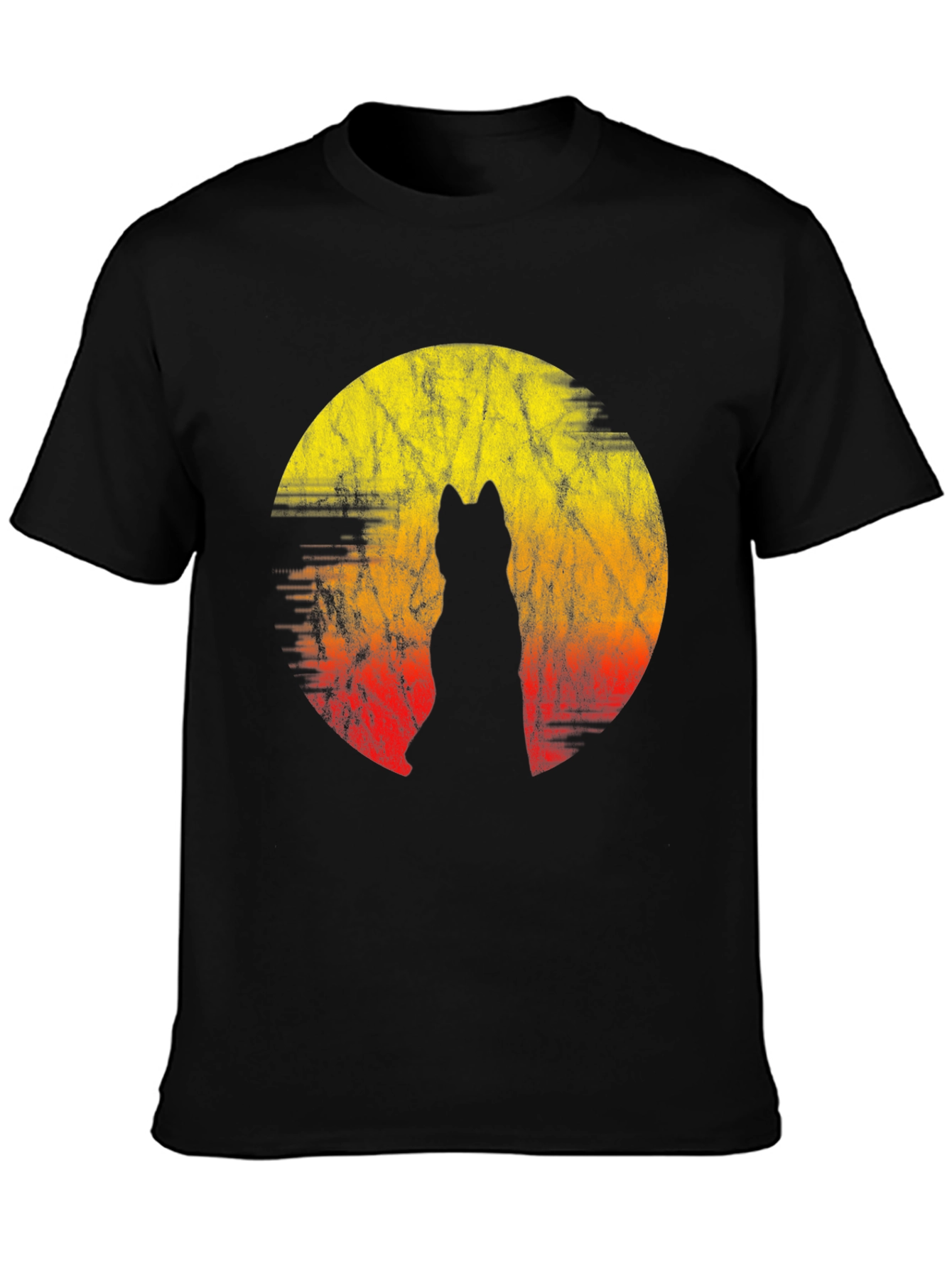 Wolf Silhouette Sunset Graphic Tee - Black