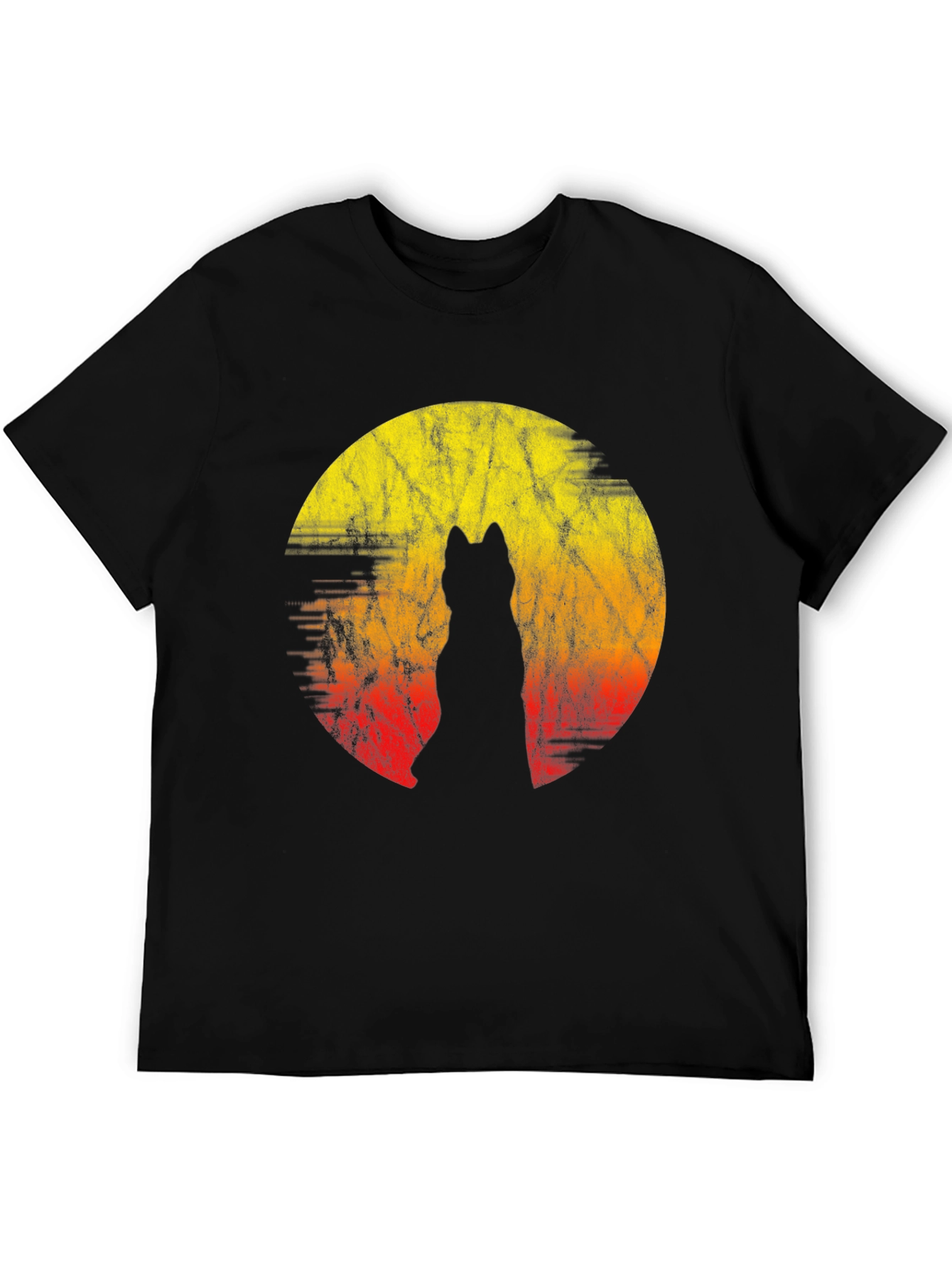 Wolf Silhouette Sunset Graphic Tee - Black